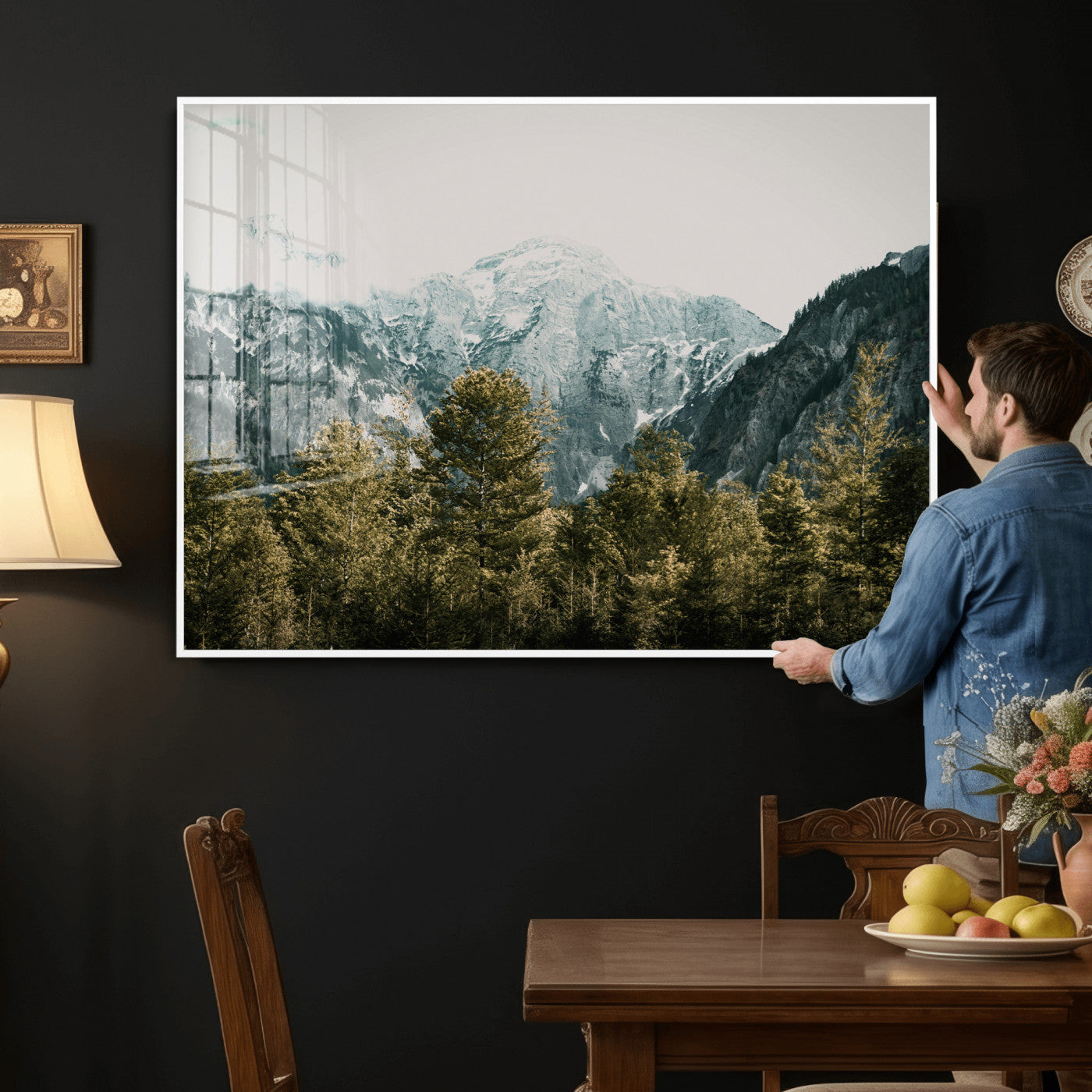 48479662-MGV-CV-36X24 - Mountain Forest Wall Art Canvas Print, Alpine Landscape Nature Photography, Moody Wilderness Wall Decor