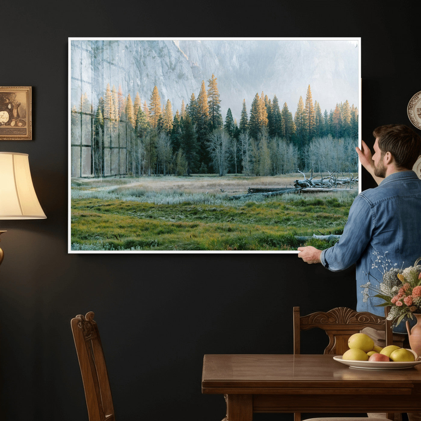 95548744-MGV-CV-36X24 - Forest Meadow Wall Art Canvas Print, Pine Tree Landscape Nature Artwork, Mountain Valley Scenic Photography, Calm Wilderness Wall Decor