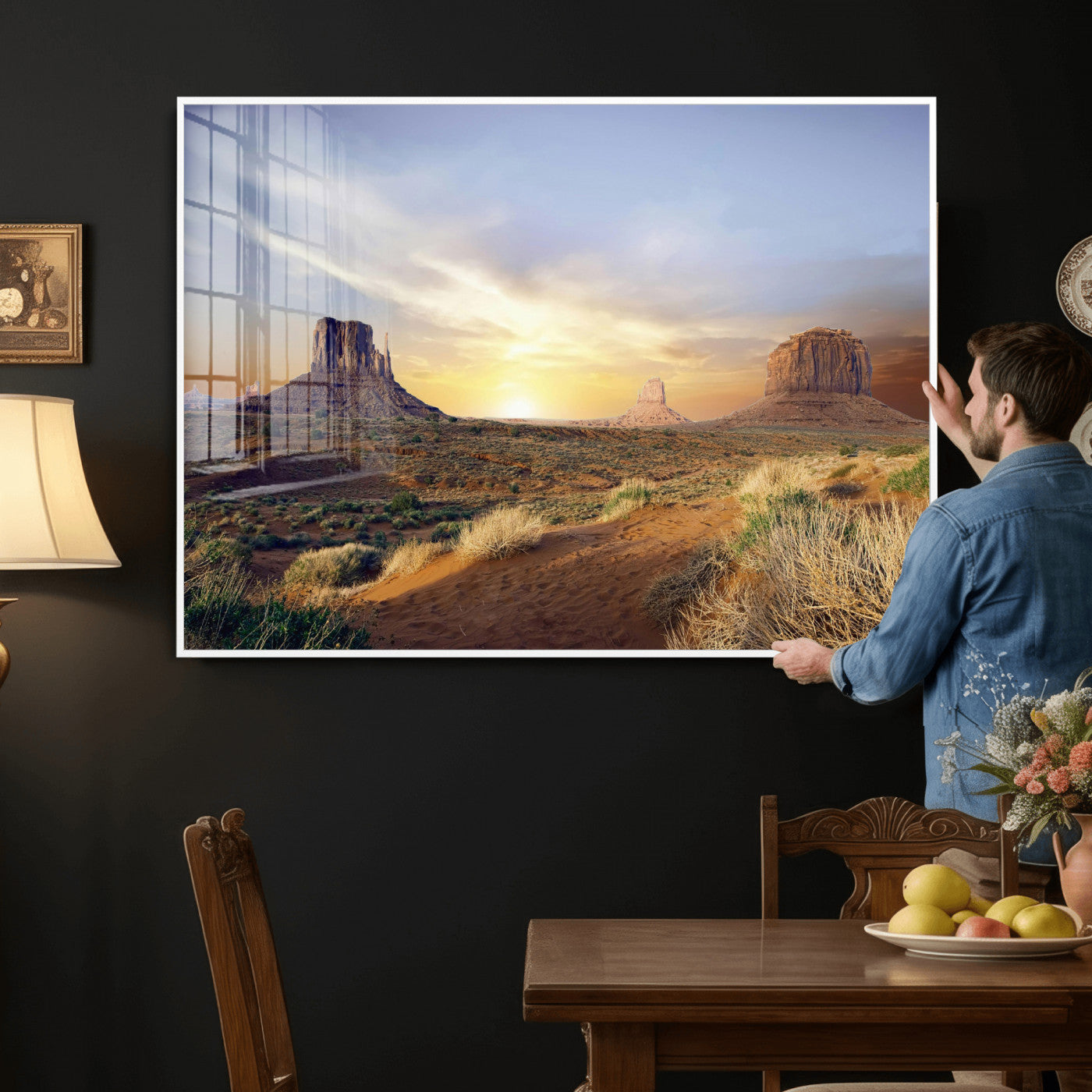14901845-MGV-CV-36X24 - Monument Valley Desert Landscape Wall Art Canvas Print, Southwest Desert Rock Formation Canvas Print, Western Red Rock Panorama Art Printing