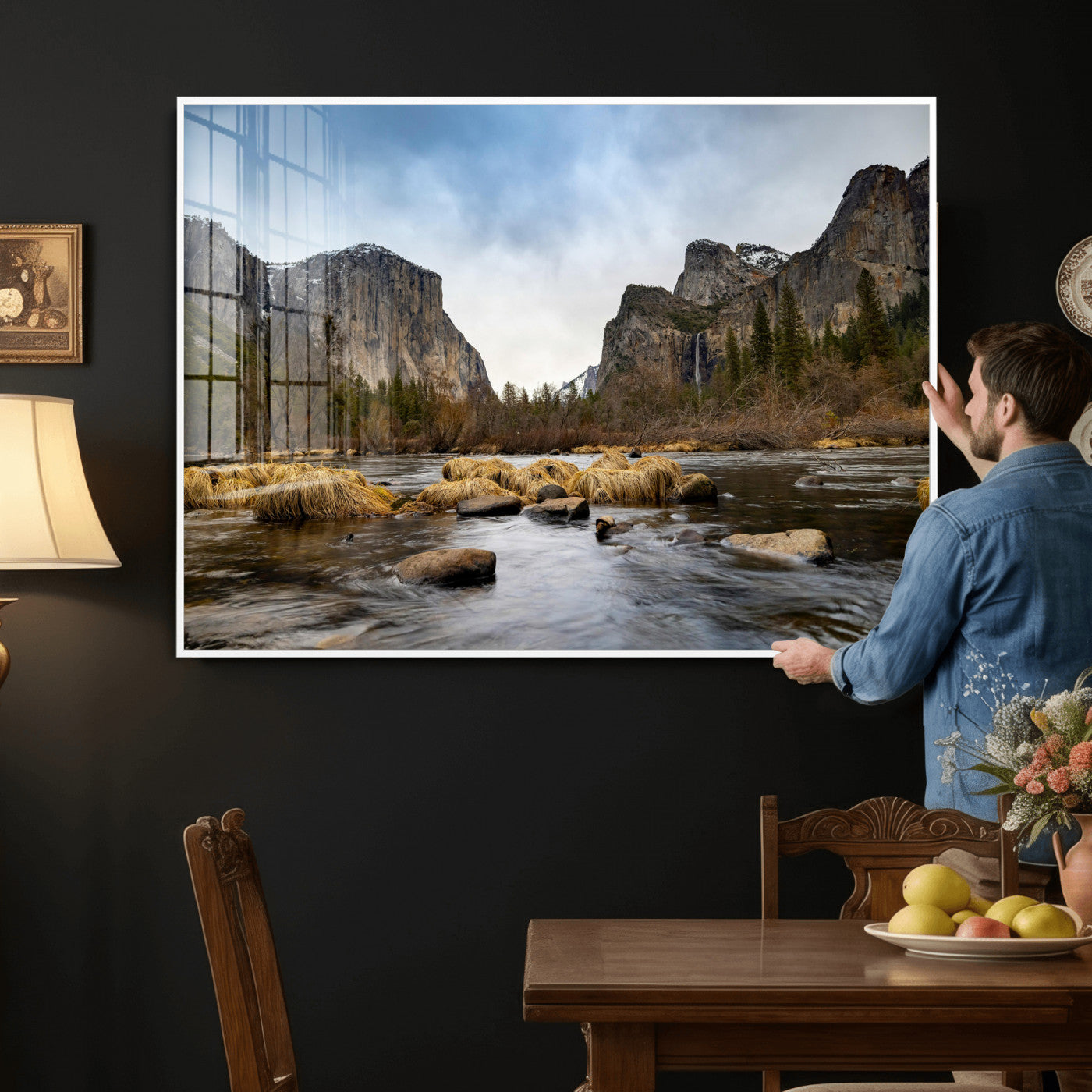 20458404-MGV-CV-36X24 - Yosemite Valley Mountain Landscape Wall Art Canvas Print, Granite Cliff Forest Valley Canvas Print, California National Park Scenic Art Printing