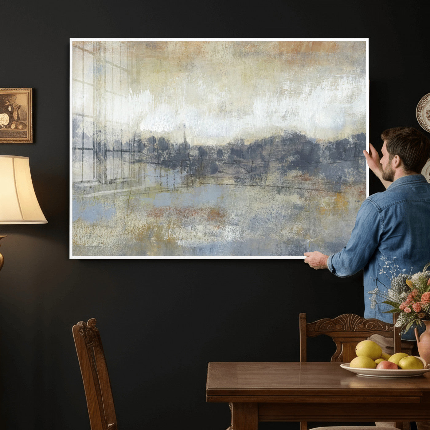 73973590-MGV-CV-36X24 - Abstract Neutral Landscape Painting Wall Art Canvas Print, Modern Minimal Texture Horizon Canvas Print, Beige Gray Contemporary Abstract Art Printing