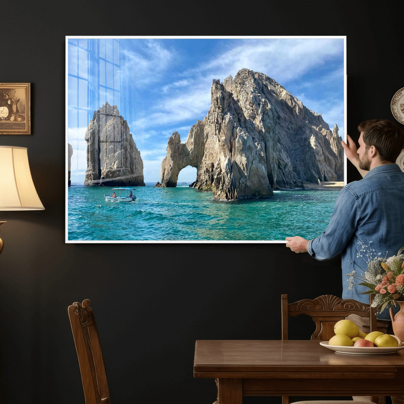 20946478-MGV-CV-36X24 - El Arco Cabo San Lucas Ocean Arch Wall Art Canvas Print, Baja California Rock Arch Seascape Canvas Print, Mexico Coastal Landmark Scenic Art Printing