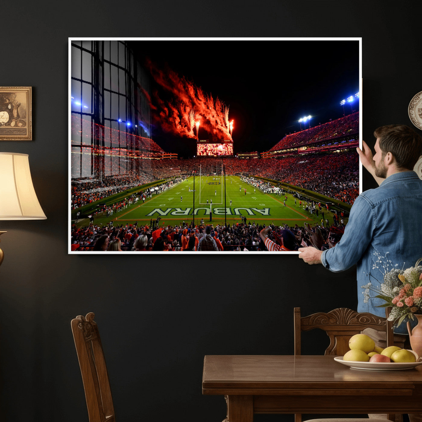 81918884-MGV-CV-36X24 - Auburn Stadium Wall Art Canvas Print, College Football Night Game Crowd, Jordan Hare Stadium Artwork