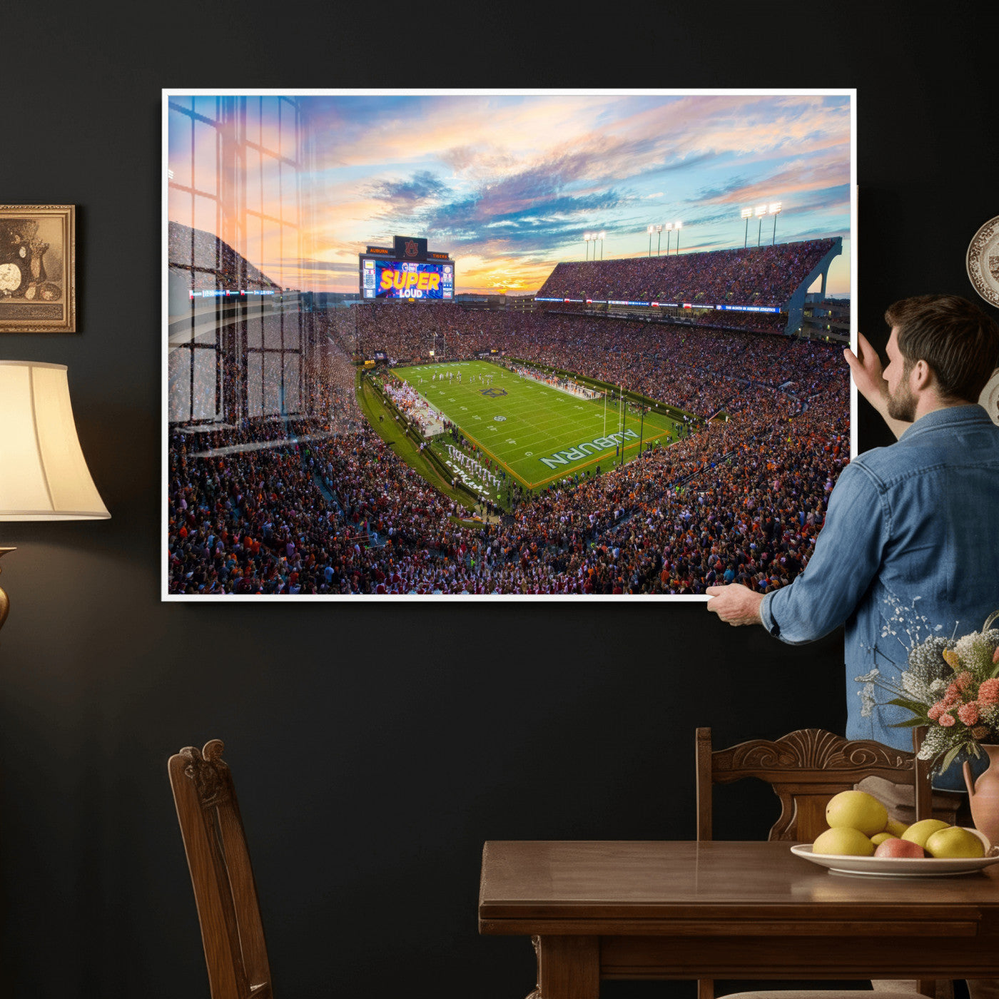 75203764-MGV-CV-36X24 - Auburn Stadium Sunset Wall Art Canvas Print, Jordan Hare Stadium Game Day Crowd, Auburn Tigers Football Artwork