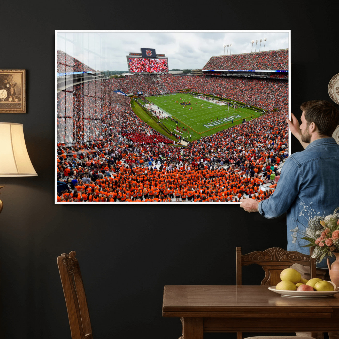 82562490-MGV-CV-36X24 - Auburn Stadium Sunset Wall Art Canvas Print, Jordan Hare Stadium Game Day Crowd, Auburn Tigers Football Artwork