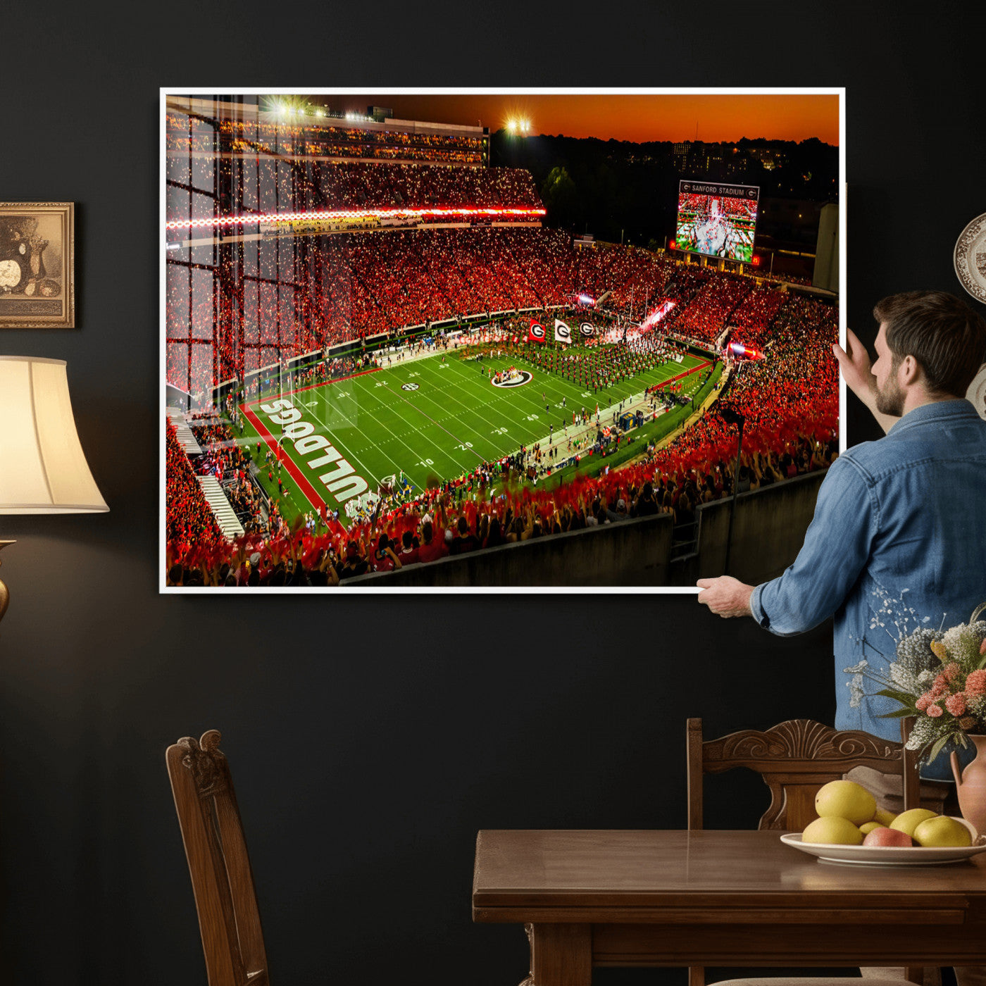 48894104-MGV-CV-36X24 - Georgia Bulldogs Stadium Wall Art Canvas Print, Sanford Stadium Night Game Panorama, College Football Crowd Wall Decor