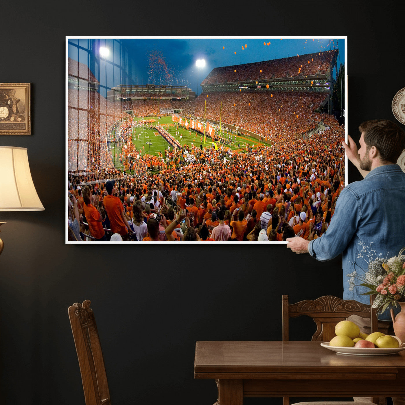 42850097-MGV-CV-36X24 - Clemson Tigers Memorial Stadium Wall Art Canvas Print, Death Valley Football Stadium Artwork, Packed Game Night Crowd Scene