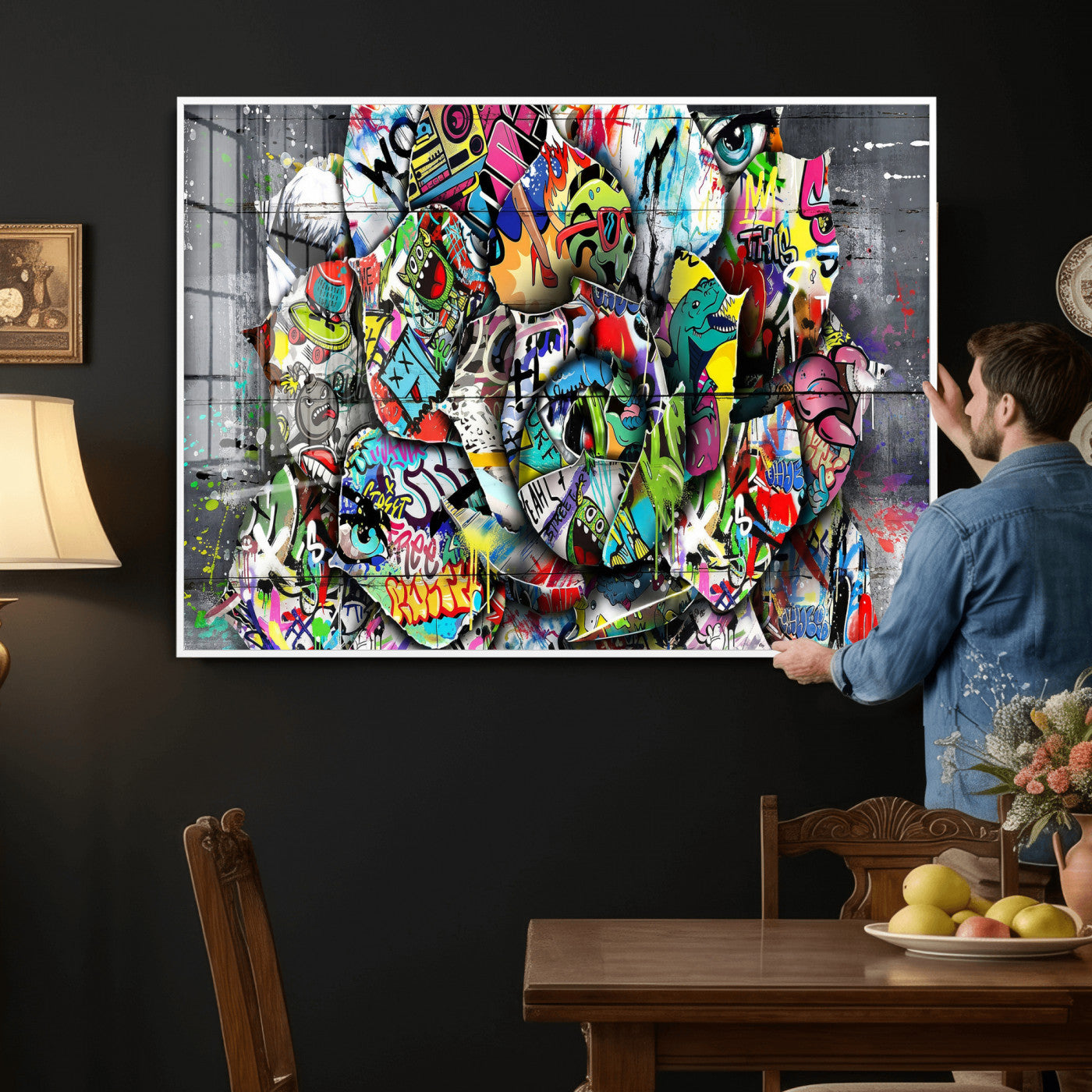 77553344-MGV-CV-36X24 - Abstract Graffiti Collage Street Art Wall Art Canvas Print, Colorful Urban Pop Art Canvas Print, Modern Graffiti Patchwork Contemporary Art Printing