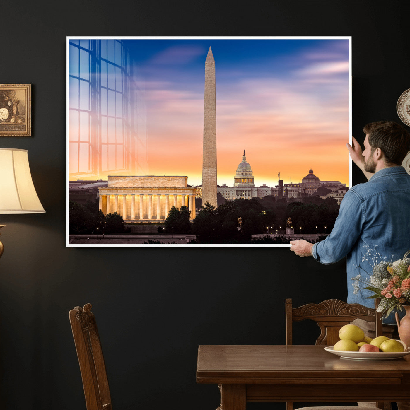 72704063-MGV-CV-36X24 - Washington DC Skyline Wall Art Canvas Print – Lincoln Memorial, Washington Monument & Capitol Artwork Print