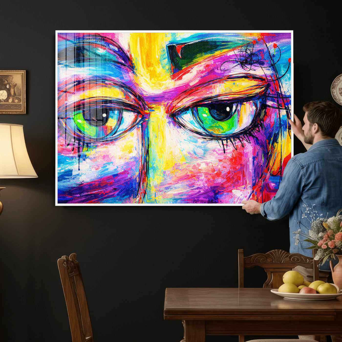 99390655-MGV-CV-36X24 - Colorful Abstract Face Wall Art Canvas Print – Modern Pop Art Portrait Artwork for Contemporary Living Room Decor