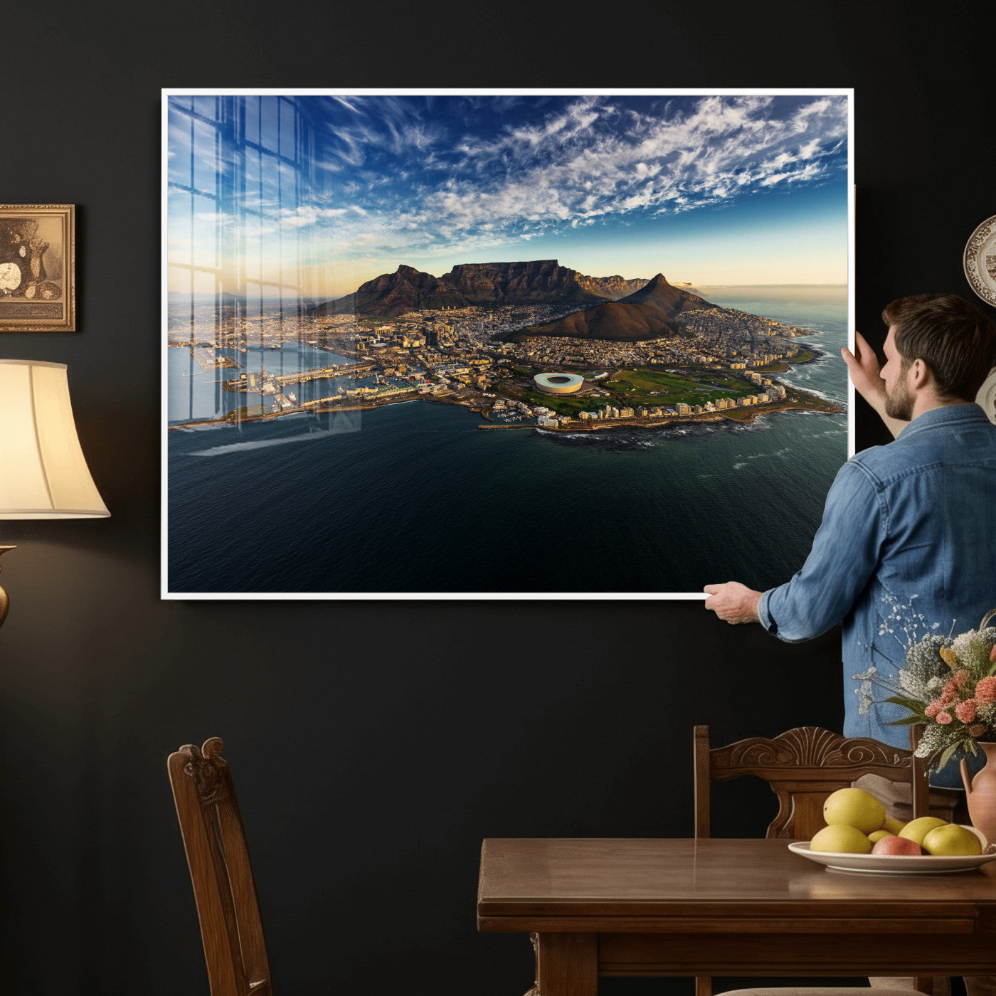 14654591-MGV-CV-36X24 - Cape Town Skyline Wall Art Canvas Print – Table Mountain Coastal Cityscape Artwork for Modern Office Decor