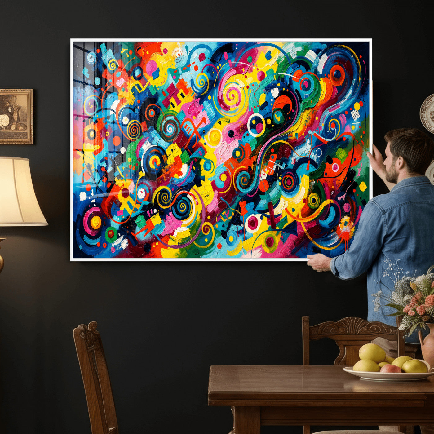 4712069R1-MGV-CV-36X24 - Geometric Abstract Wall Art Canvas Print, Bold Color Abstract Expressionist Painting Print, Modern Geometric Abstract Canvas Art