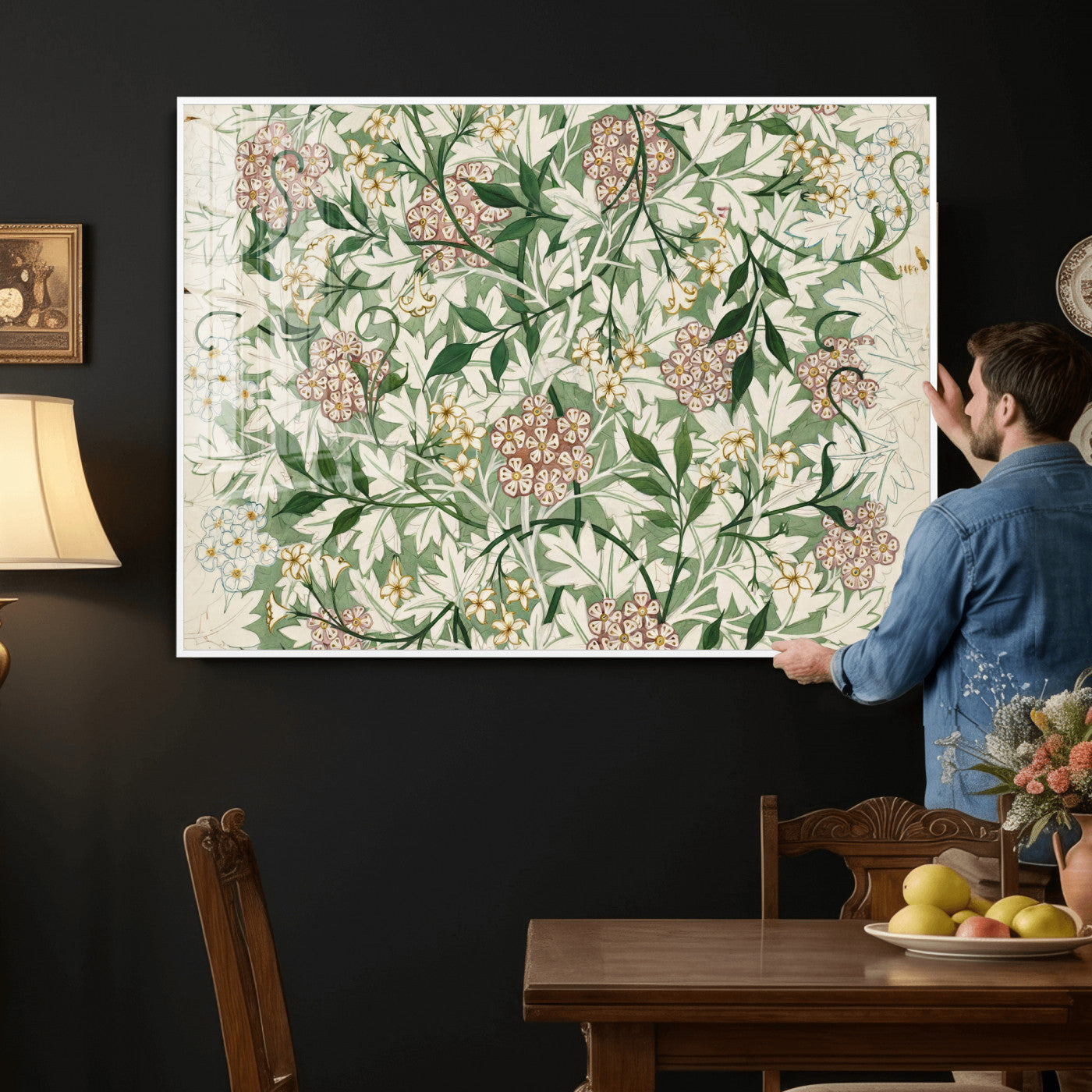 33560597-MGV-CV-36X24 - William Morris Jasmine 1872 Canvas Wall Art — Arts and Crafts Botanical Print | Vintage Green Floral Decor | Cottagecore Gift | Classic Art