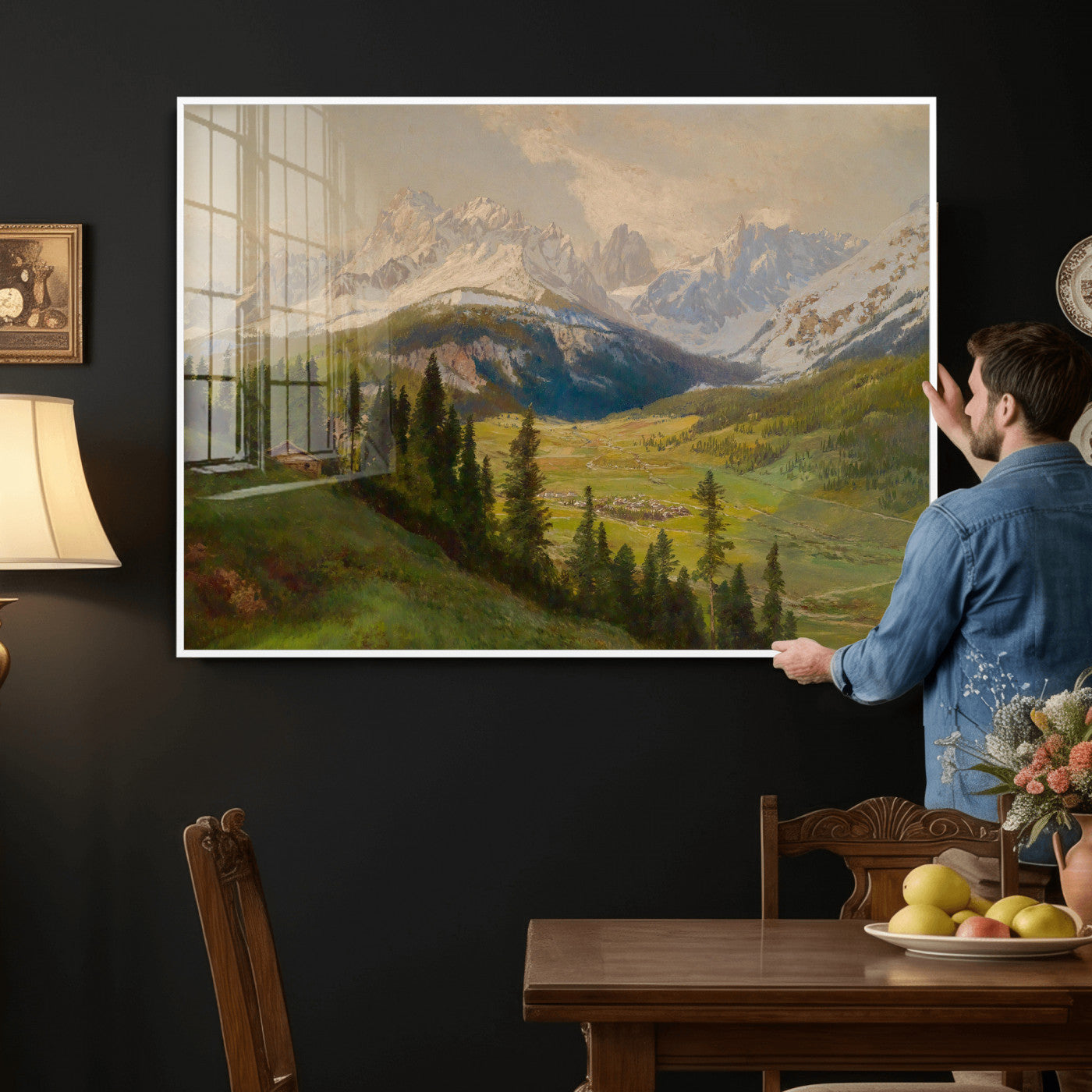 23120262-MGV-CV-36X24 - Konrad Petrides Sexten Village Canvas Print, Alpine Mountain Valley Painting, Dolomites Landscape Art