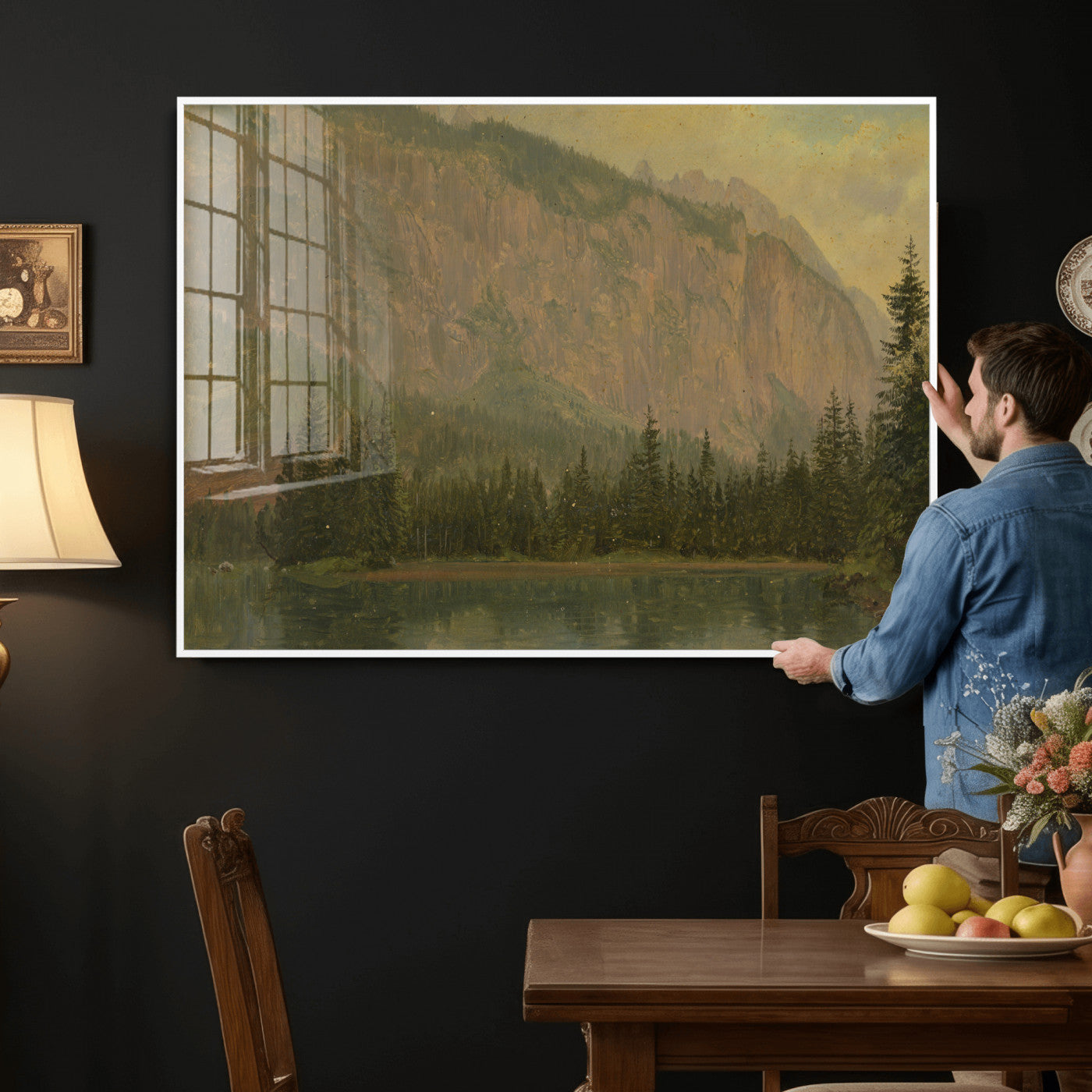 76844524-MGV-CV-36X24 - Frederic Edwin Church Hintersee Canvas Print, Hudson River School Mountain Lake Painting 1868, American Romantic Landscape, Vintage Nature Wall Art