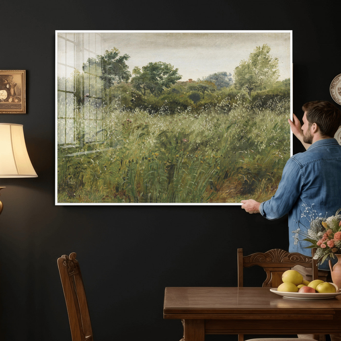 92328261-MGV-CV-36X24 - Wildflower Meadow Canvas Wall Art, Impressionist Overgrown Field Painting Print, Vintage Green Nature Decor, Cottagecore Botanical Art, Living Room Print