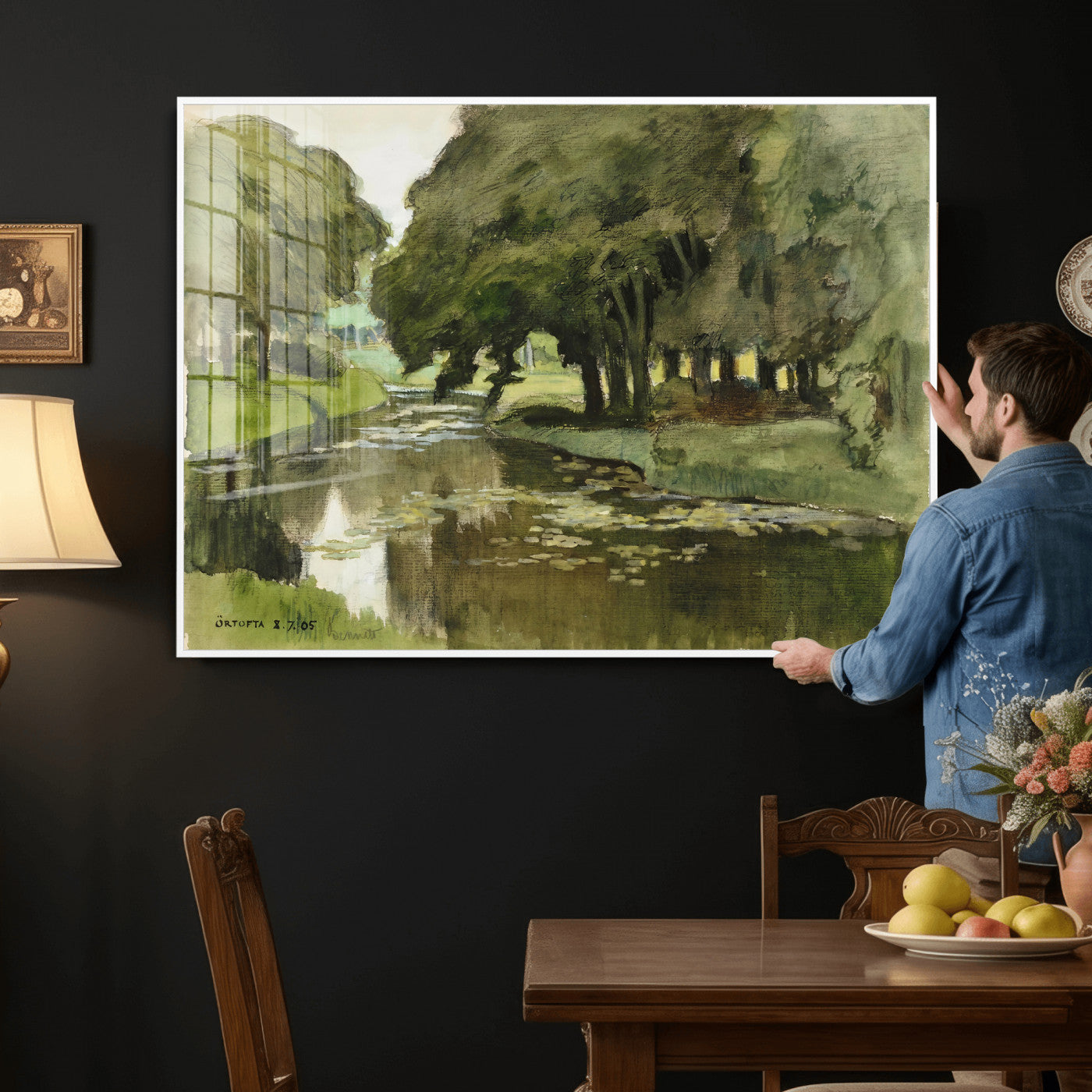 54446767-MGV-CV-36X24 - Anders Zorn Watercolor Canvas Print, Örtofta 1905 Swedish River Landscape, Impressionist Nature Art, Scandinavian Wall Decor, Plein Air Painting Print