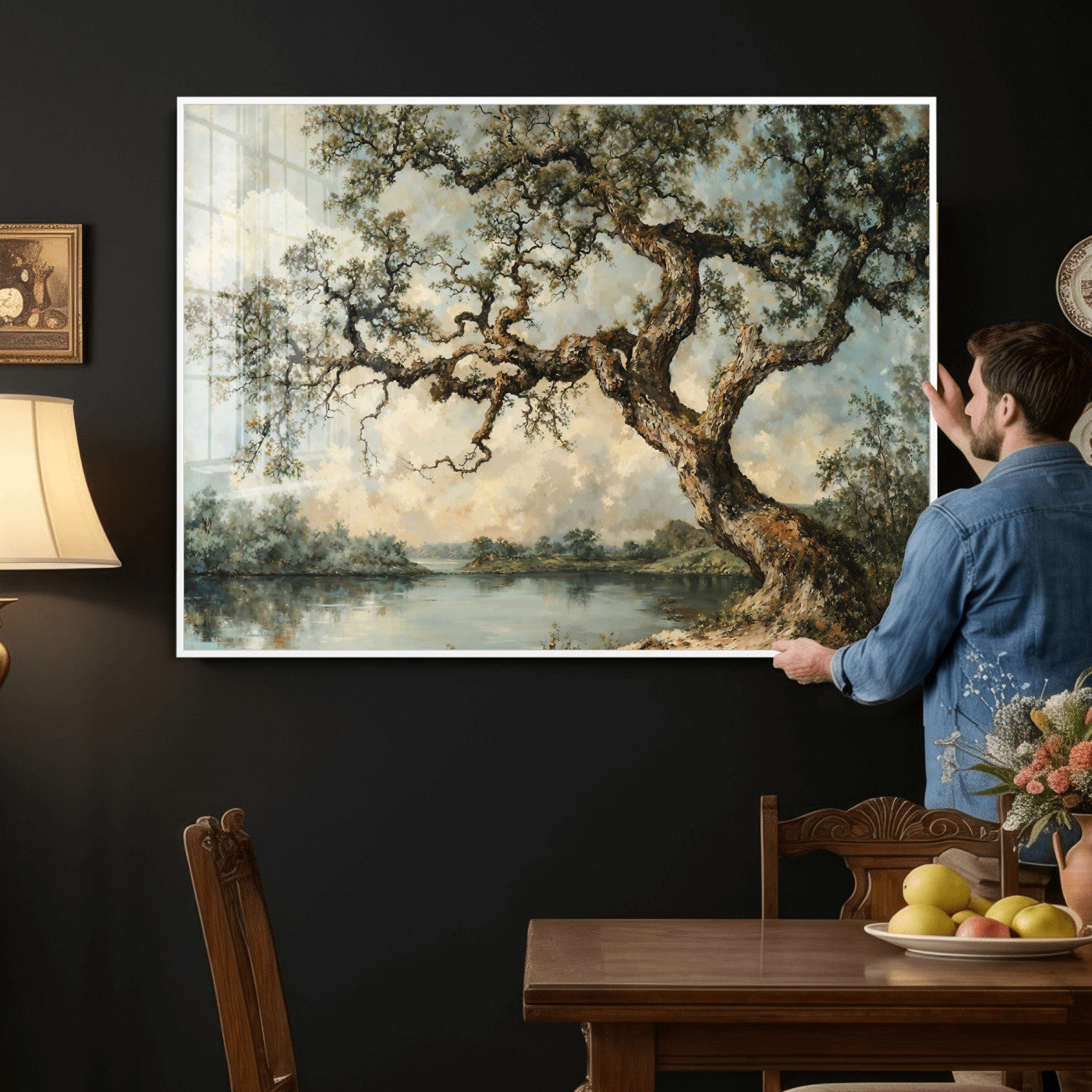 63857726-MGV-CV-36X24 - Old Oak Tree Canvas Wall Art, Turner Inspired Romantic Landscape Print, Vintage Nature Painting, Living Room Wall Decor, Antique Style Tree Art