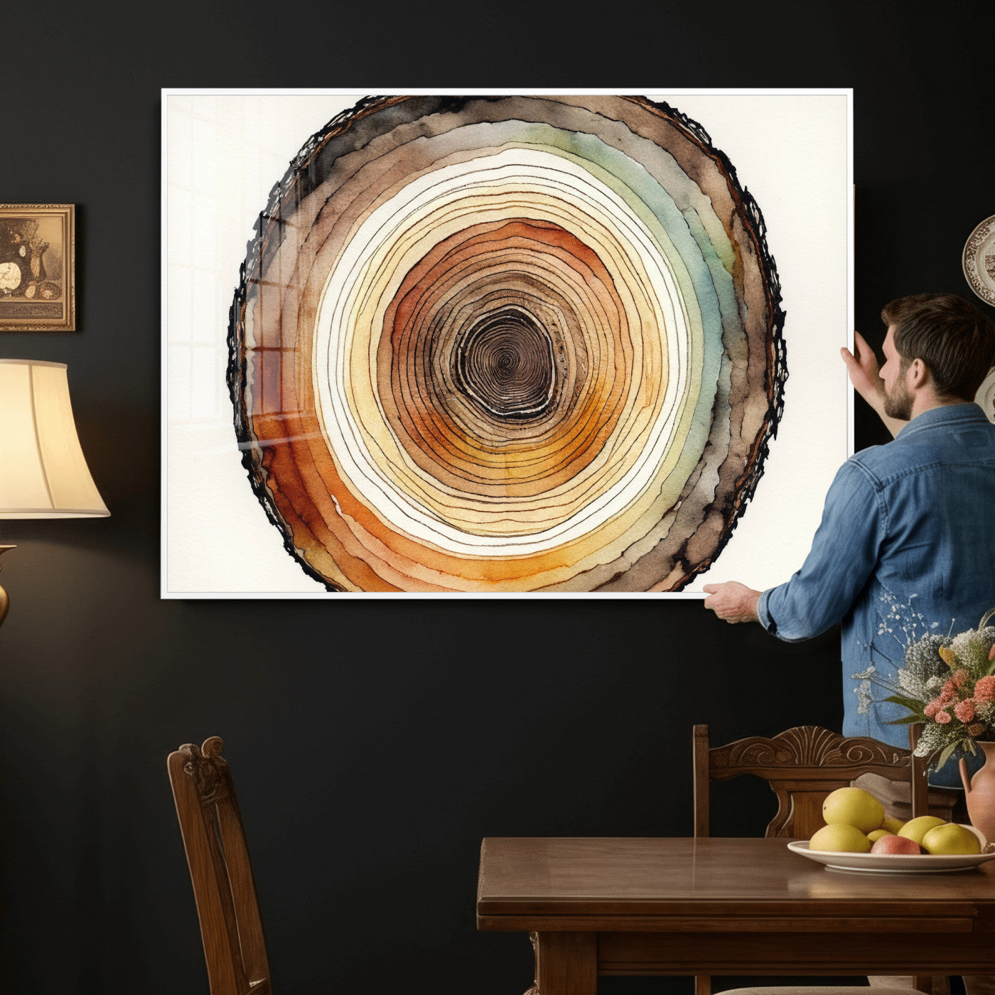 13719680-MGV-CV-36X24 - Natural Wood Slice Wall Art Canvas Print, Tree Ring Wall Art, Framed Abstract Nature Wall Decor, Earth Tone Statement Canvas Print