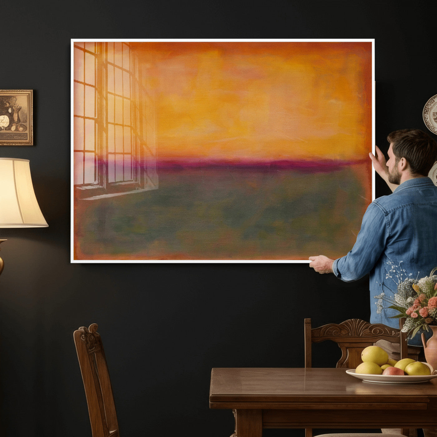 21628300-MGV-CV-36X24 - Abstract Color Field Wall Art Canvas Print, Framed Minimalist Horizon Artwork for Living Room Bedroom Office