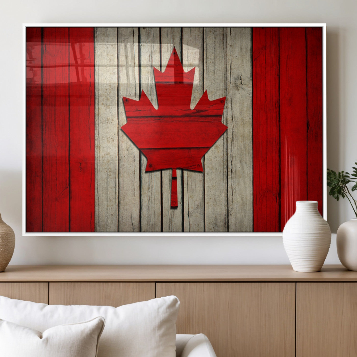 22674-MGV-FP-36X24-3P_White-Rustic Canada Flag Wall Art – Framed Canadian Flag Canvas Print, Vintage Wood Texture Home or Office Decor