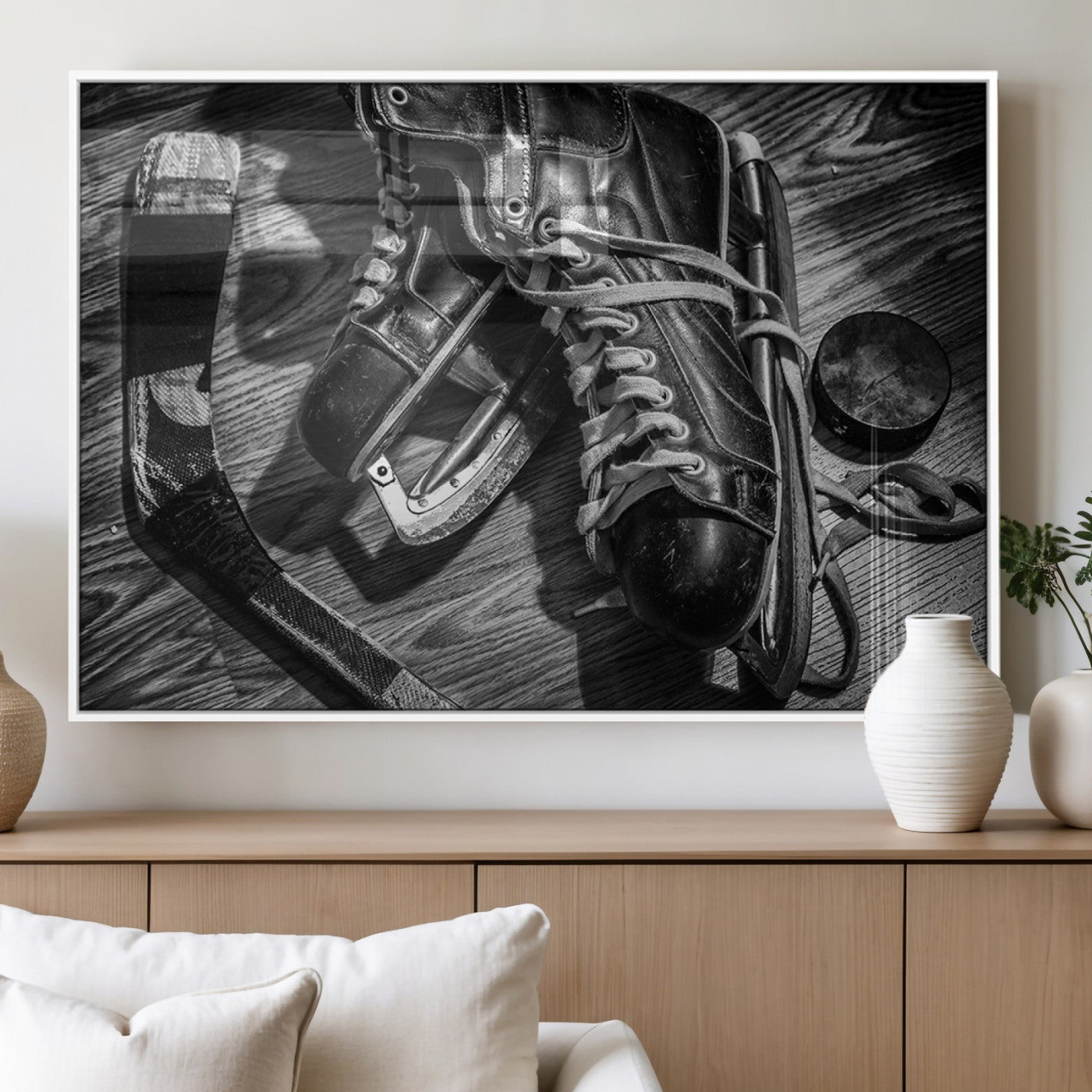 20553-MGV-FP-36X24-3P_White-Old Pair of Mens Skates Wall Art Canvas, Men Skates Wall Art Print