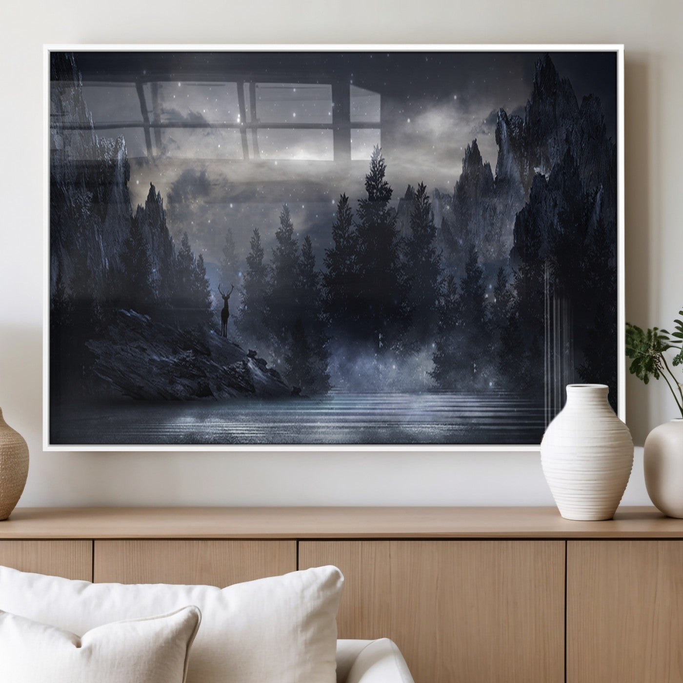 55385-MGV-FP-36X24-3P_White-Night Landscape and Trees Wall Art Canvas Print