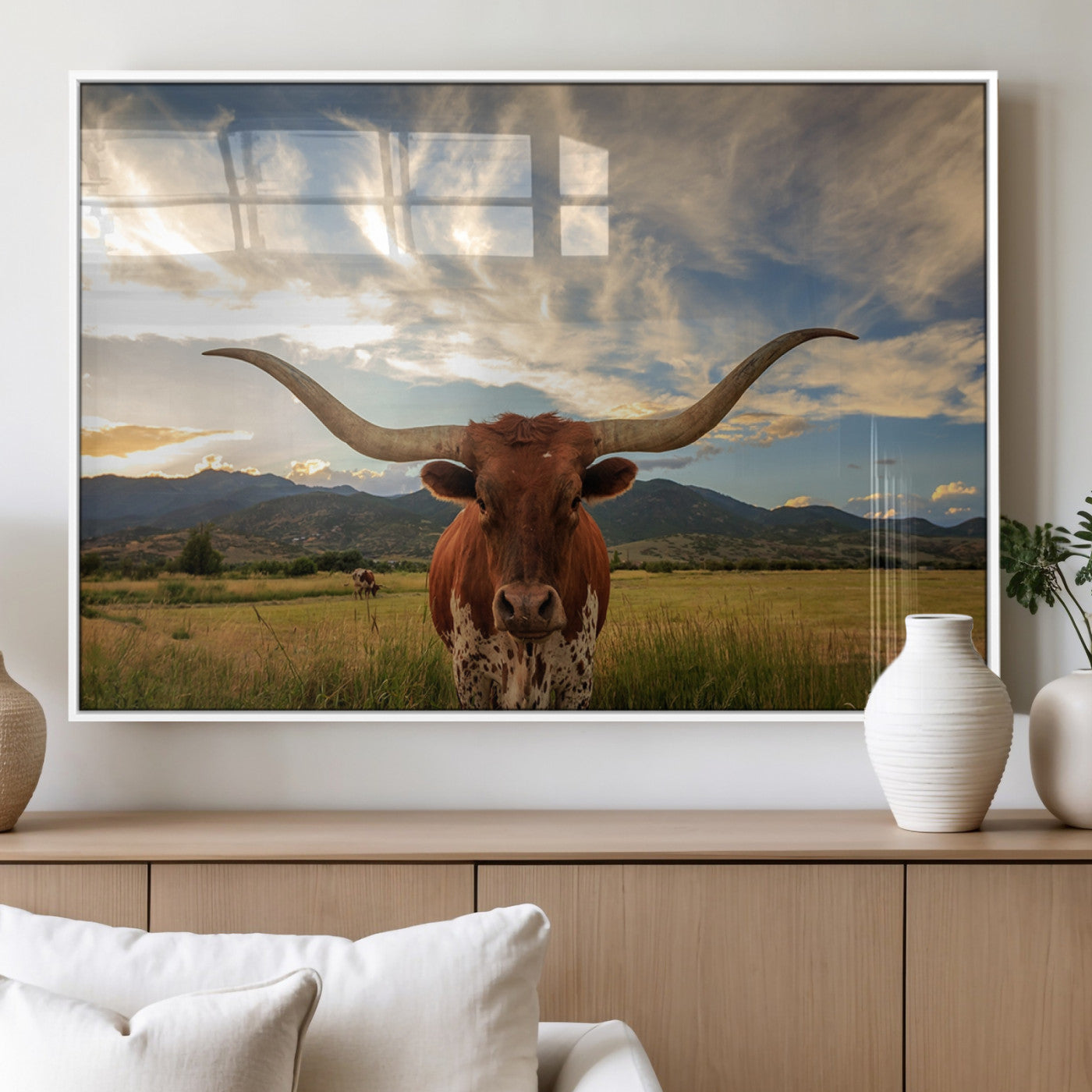 55416-MGV-CV-36X24 - Texas Longhorn Canvas Wall Art – Majestic Triptych Animal Print – Rustic Western Decor for Living Room