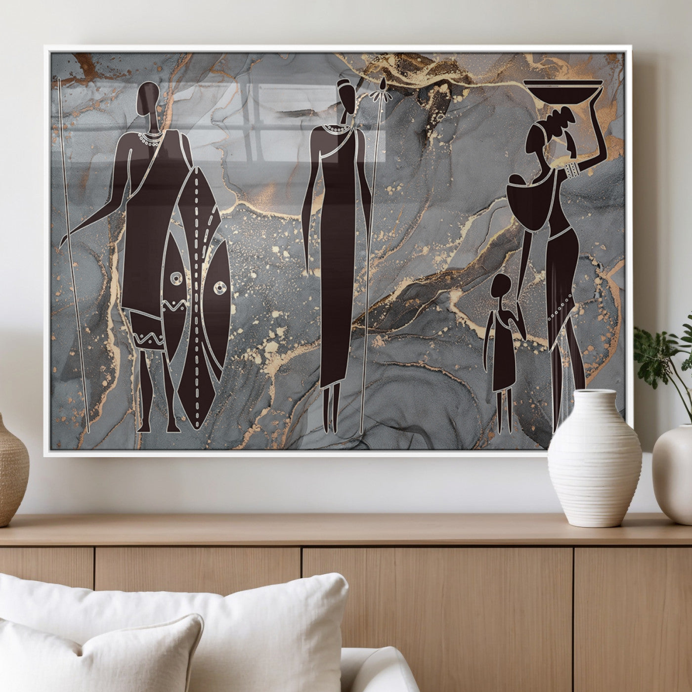 81756-MGV-FP-36X24-3P_White-African American Wall Art – Elegant African Women Canvas Print, Modern Ethnic Painting for Living Room or Office Decor