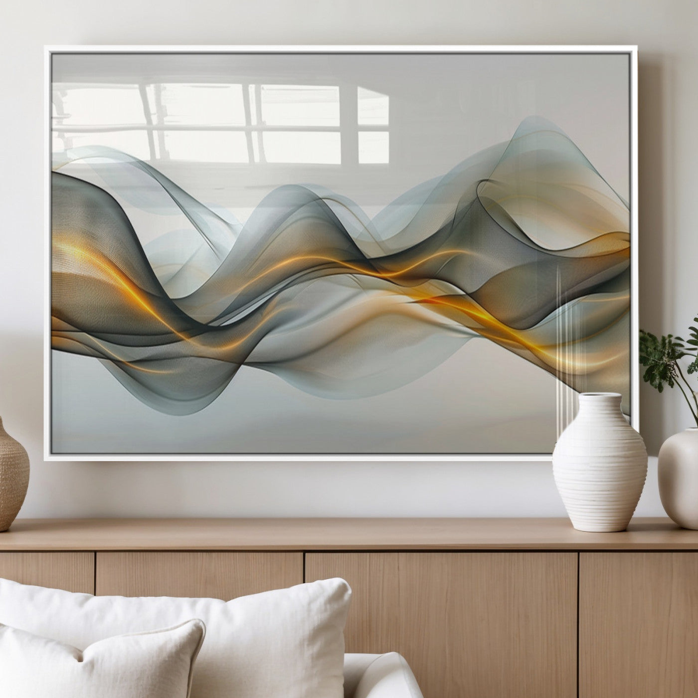ES1001-MGV-FP-36X24-3P_White-Abstract Wave Canvas Wall Art – Fluid Contemporary Elegance in Motion – Ready to Hang
