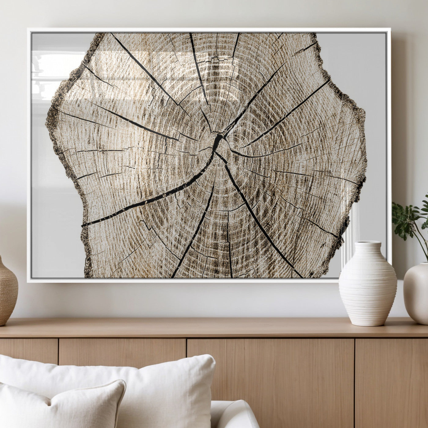 12450-MGV-FP-36X24-3P_White-Abstract Wood Tree Ring Wall Art - Ready to Hang Minimalist Wooden Design for Rustic & Contemporary