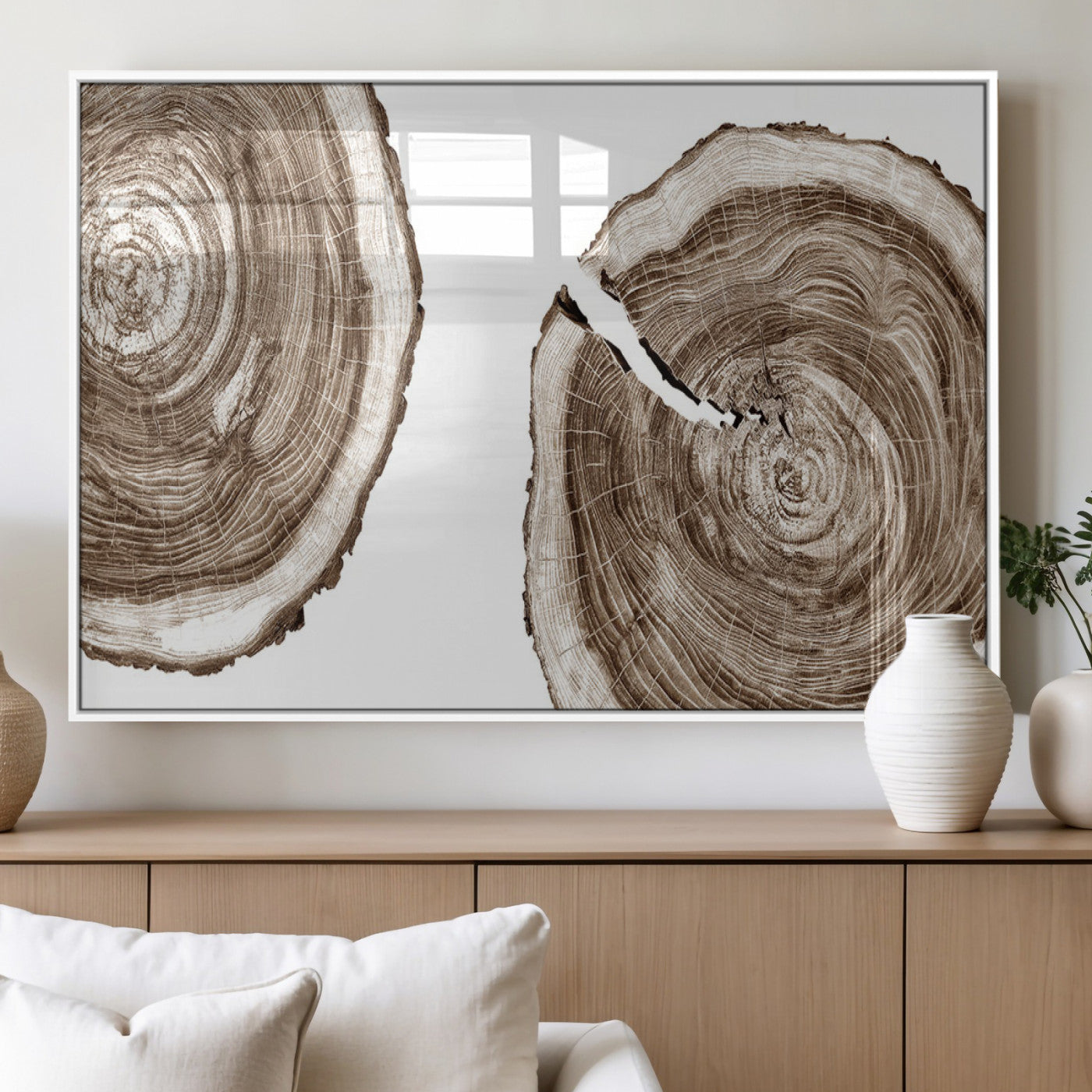 43743-MGV-FP-36X24-3P_White-Wood Tree Ring Wall Art Canvas Prints, Tree Rings – Minimalist Black and White Wood Art | Triptych