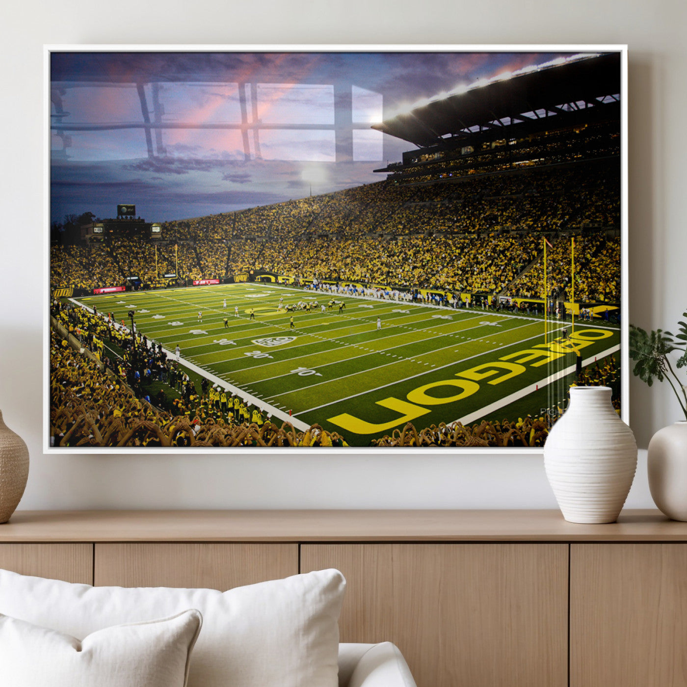 72017-MGV-FP-36X24-3P_White-University of Oregon Ducks Football Team Print - Eugene Autzen Stadium Wall Art Canvas Print