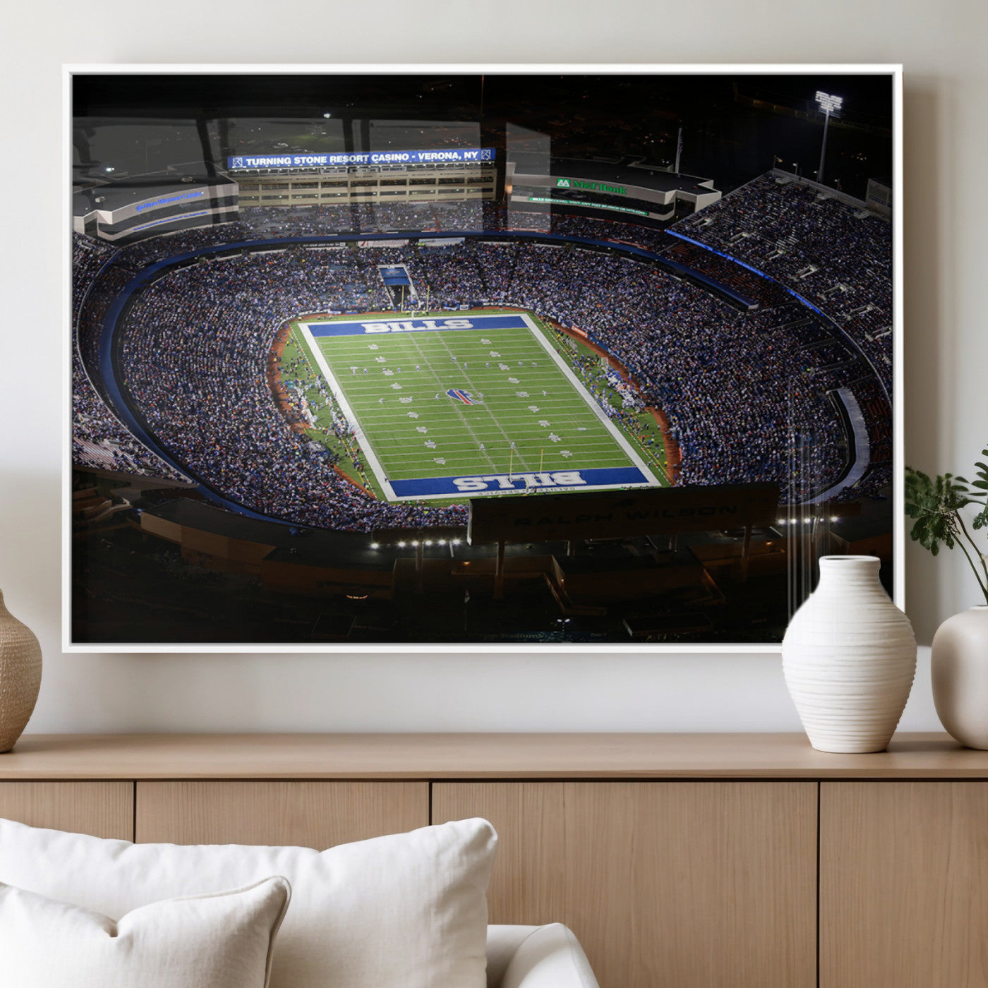 19030-MGV-FP-36X24-3P_White-Buffalo Bills NFL Football Team Print - Highmark Stadium Wall Art Canvas Print