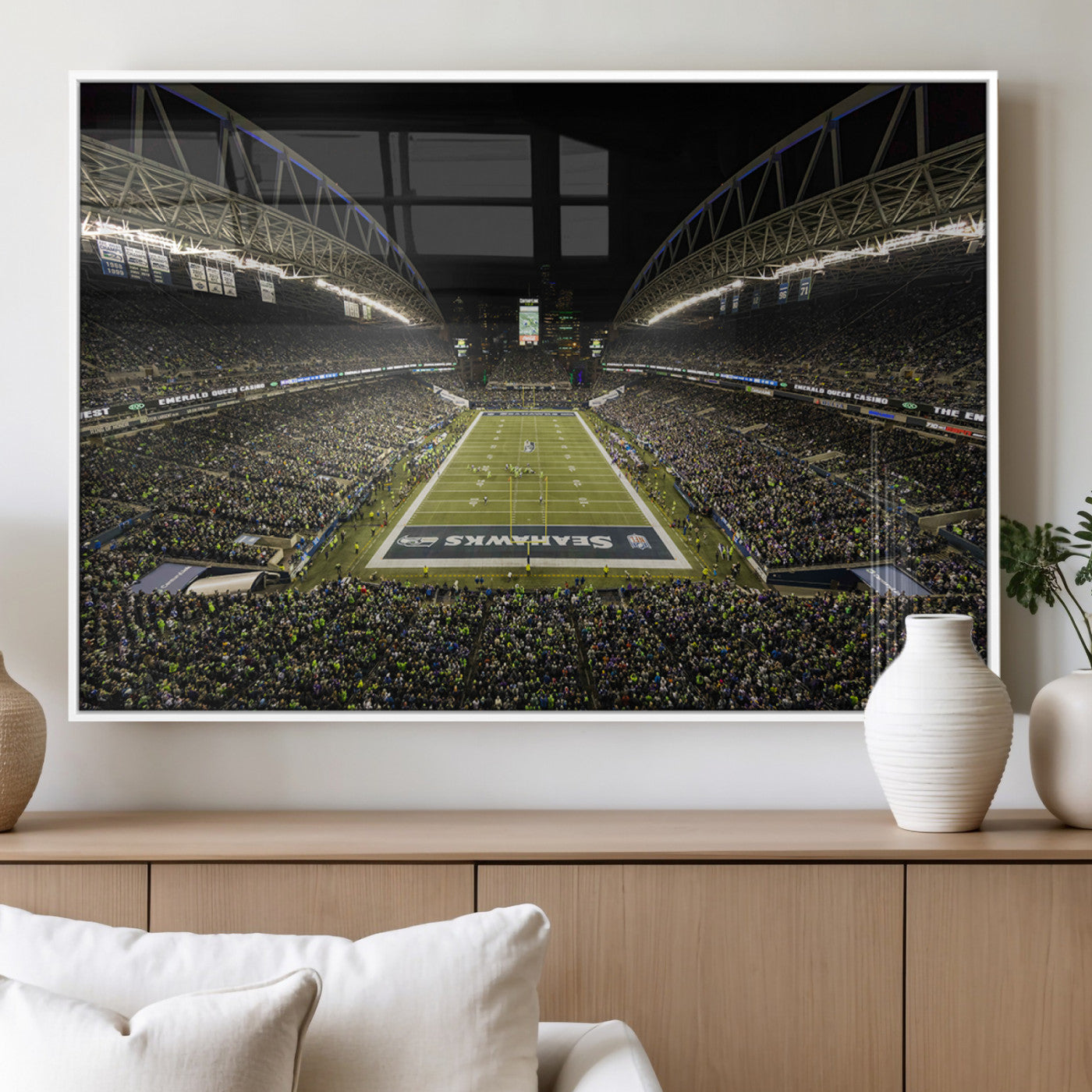 81900-MGV-FP-36X24-3P_White-Seattle Seahawks Football Team Print Wall Art - Seattle Century Link Field Stadium Wall Art Canvas