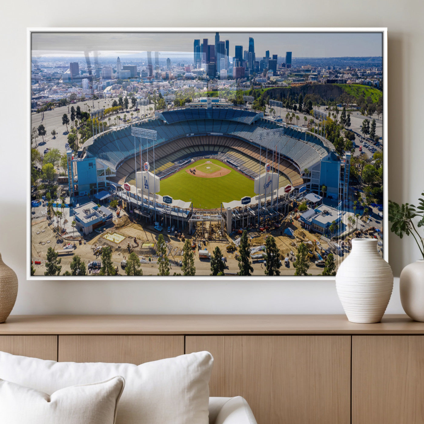 58596-MGV-FP-36X24-3P_White-Los Angeles Dodgers Dodger Stadium Wall Art Canvas Print - MLB Baseball Stadium, Framed Los Angeles