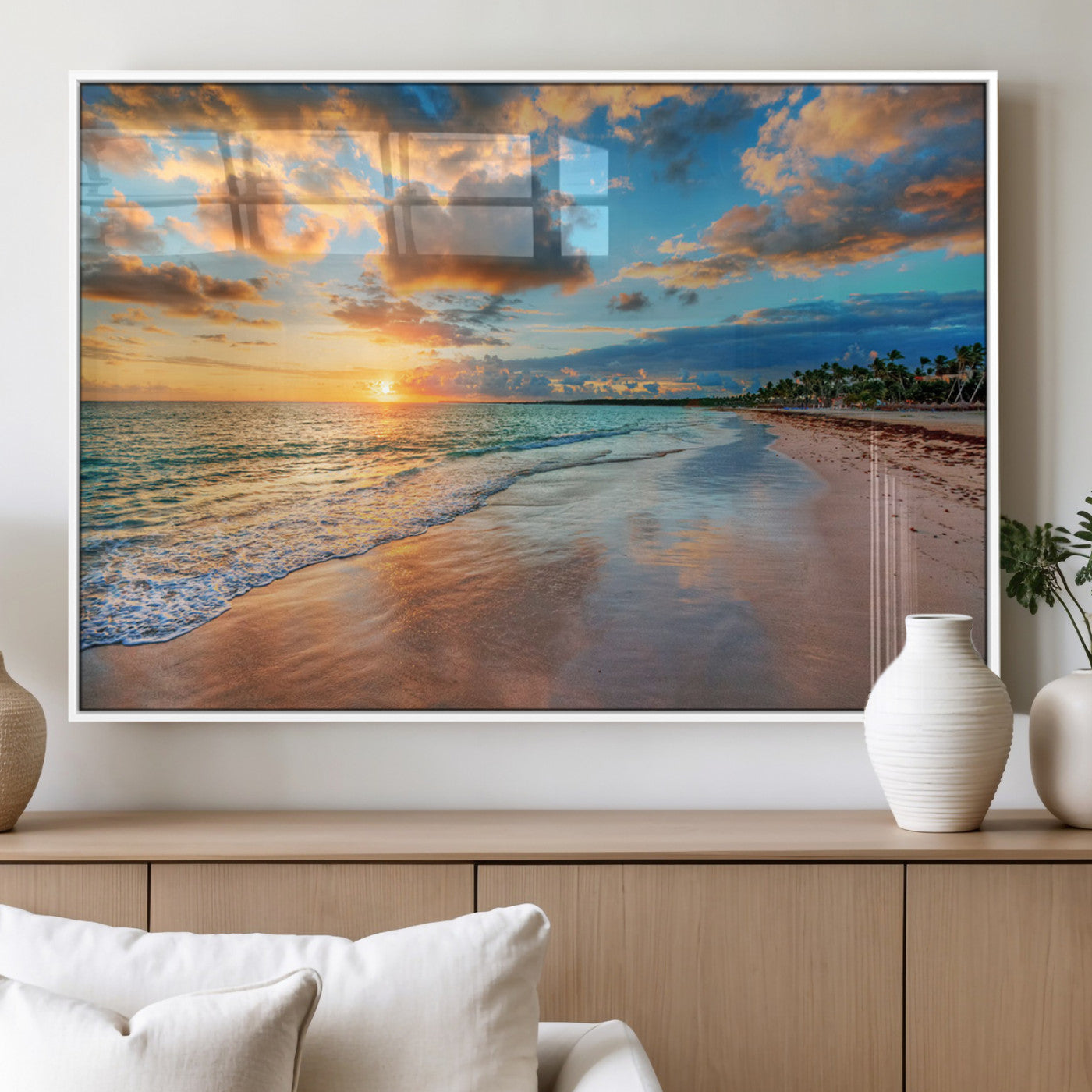 59240-MGV-FP-36X24-3P_White-Serene Beach Sunset Wall Art | Coastal Ocean Canvas Print | Ready to Hang Tropical Decor for Home or