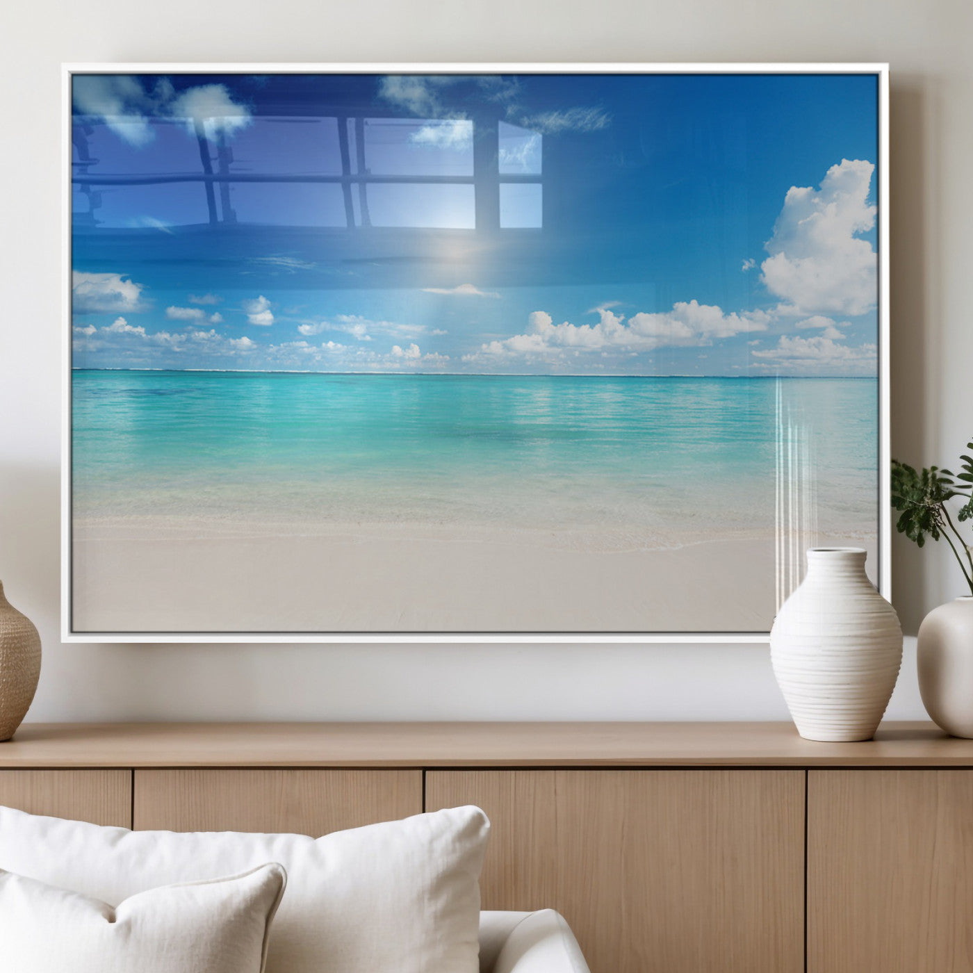 43179-MGV-FP-36X24-3P_White-Blue Ocean Wall Art Canvas Print - Tranquil Ocean Paradise Triptych Wall Art - Ready to Hang Beach