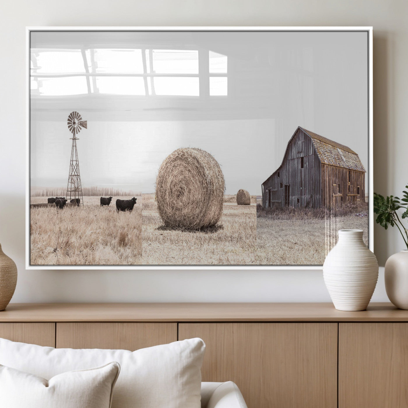 30918-MGV-FP-36X24-3P_White-Rustic Farmhouse Wall Art Set of 3 – Country Barn and Wheat Field | Farm Prints for Country Home and