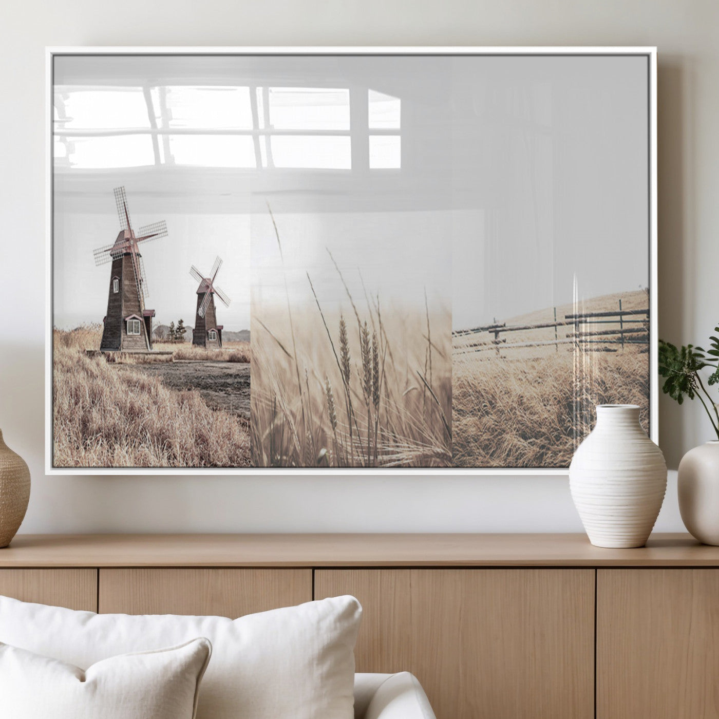 56649-MGV-FP-36X24-3P_White-Farm Prints Set, Set of 3 Farmhouse Wall Art, Country House Decor, Barn Print, Wheat Print,