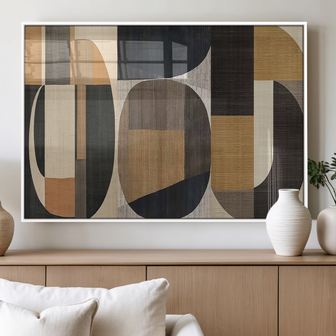 84035-MGV-FP-36X24-3P_White-Modern Brown Wabi Sabi Wall Art Canvas Print Set – Framed Minimalist Abstract Artwork for Home, Office Decor