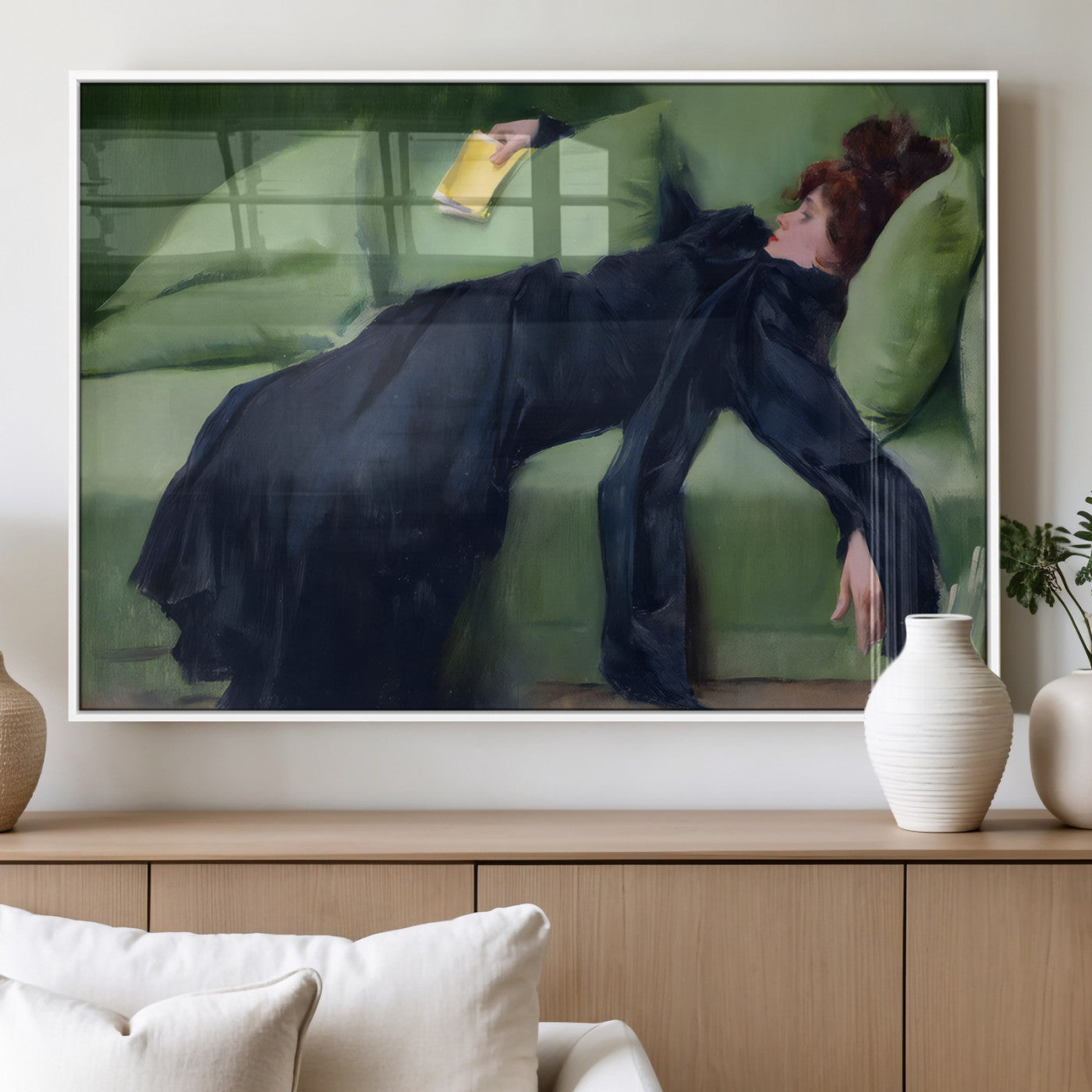 17725-MGV-FP-36X24-3P_White-Decadent Girl by Ramon Casas Wall Art Canvas Print, Framed Decadent Girl Canvas Print