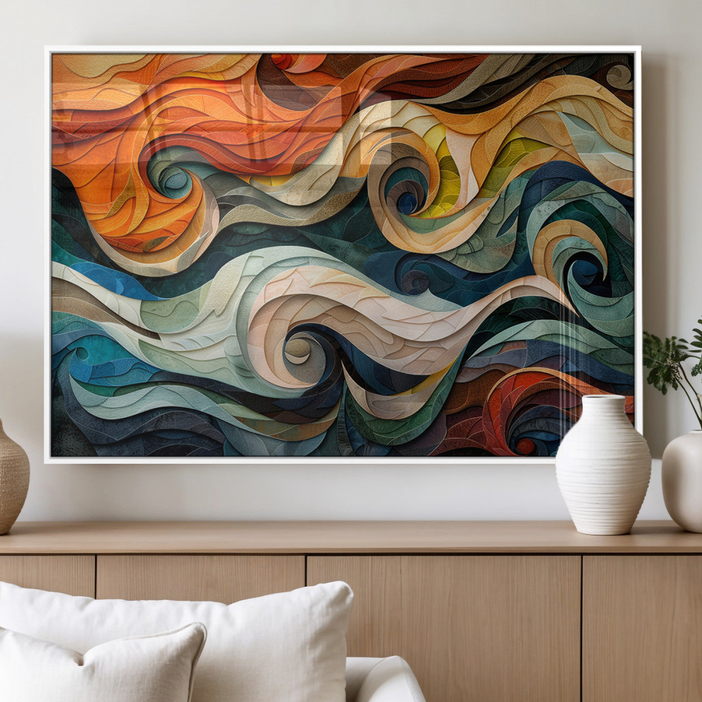 98463-MGV-FP-36X24-3P_White-Abstract Wave Wall Art | Ready to Hang Framed Canvas Print | Vibrant Home Decor for Modern Spaces
