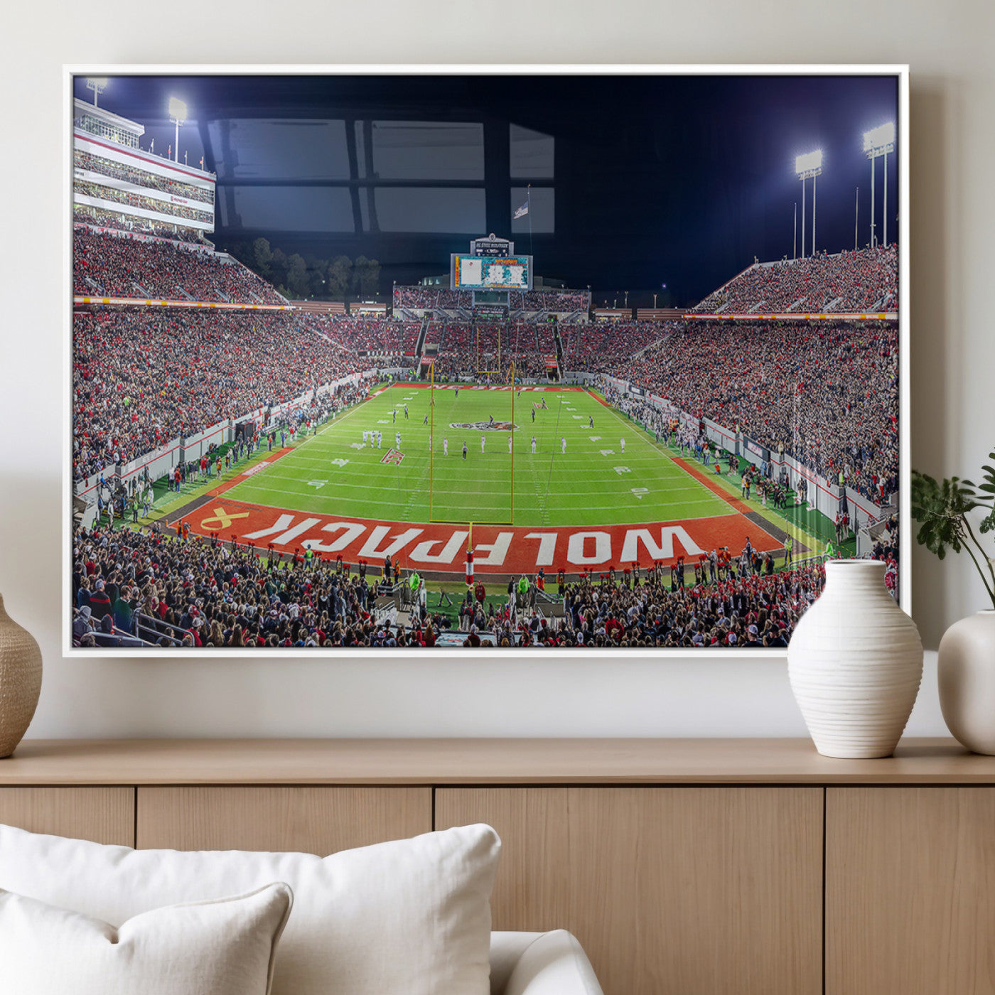 80943-MGV-FP-36X24-3P_White-Wolfpack Football Team Print - Raleigh Carter-Finley Stadium Wall Art Canvas Print