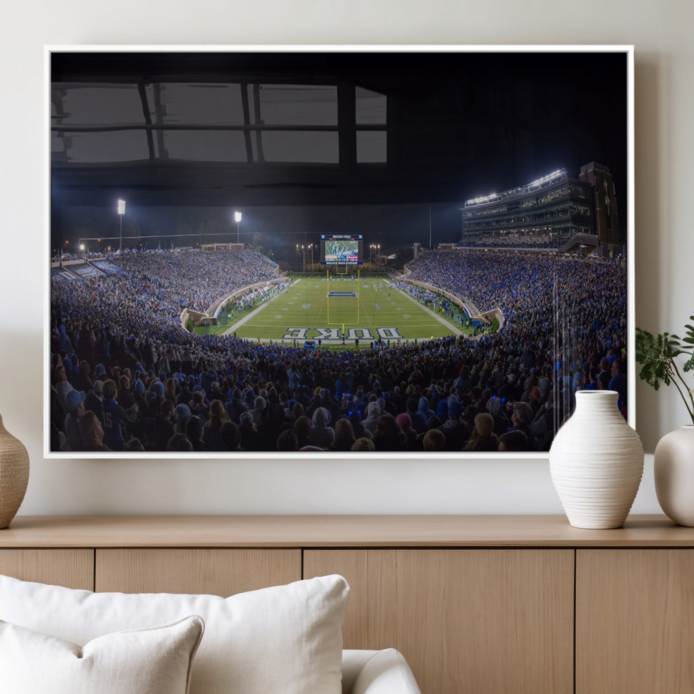 21070-MGV-FP-36X24-3P_White-Duke University Blue Devils Football Team Print - Durham Wallace Wade Stadium Wall Art Canvas Print