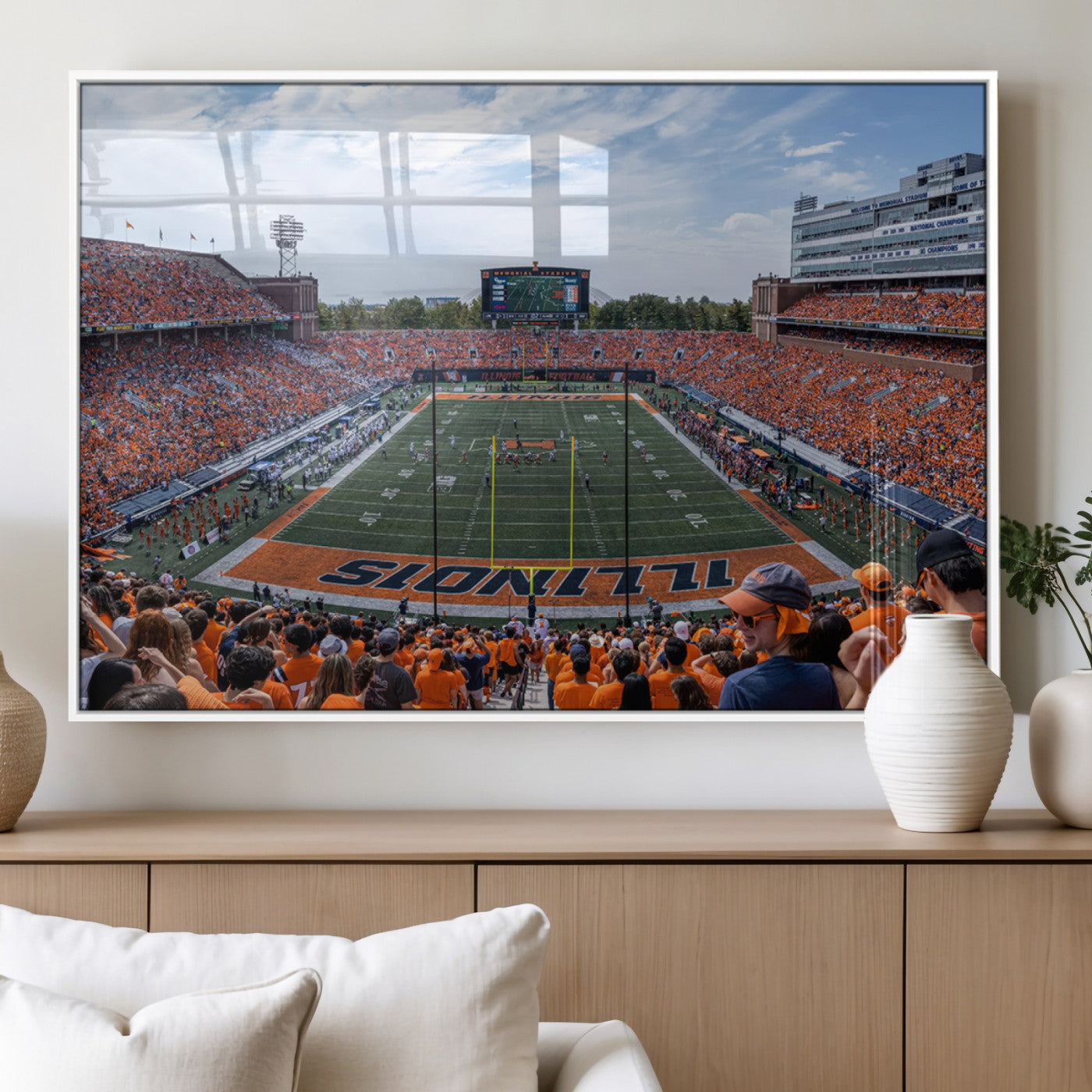 68701-MGV-FP-36X24-3P_White-University of Illinois Fighting Illini Football Team Print Canvas - Champaign Illinois Memorial