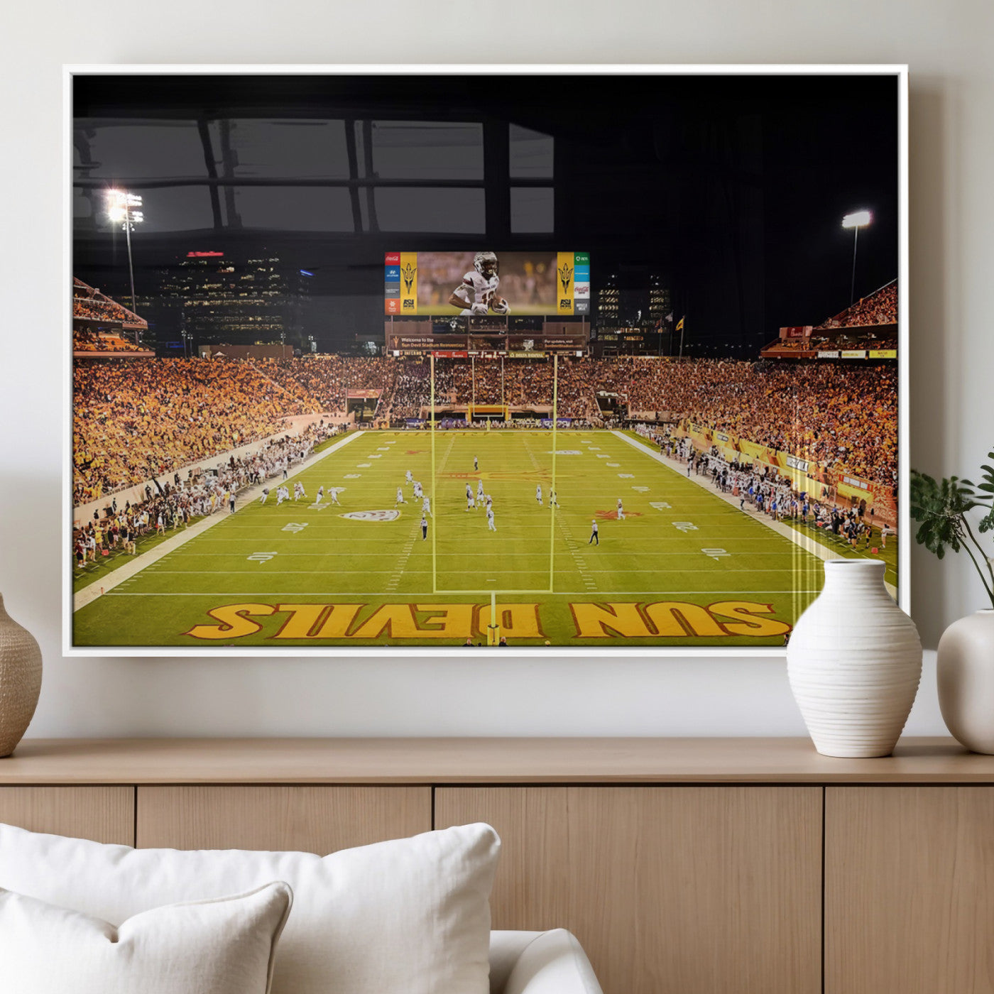 87612-MGV-FP-36X24-3P_White-ASU Sun Devils Football Team Print - Phoenix Mountain America Stadium Canvas Print