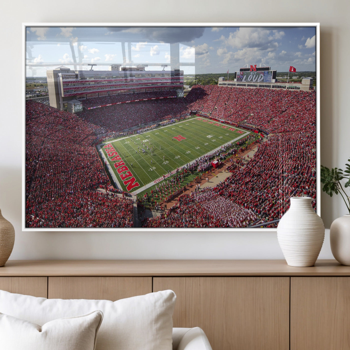 84975-MGV-FP-36X24-3P_White-University of Nebraska Cornhuskers Football Team Print - Lincoln Memorial Stadium Wall Art Canvas