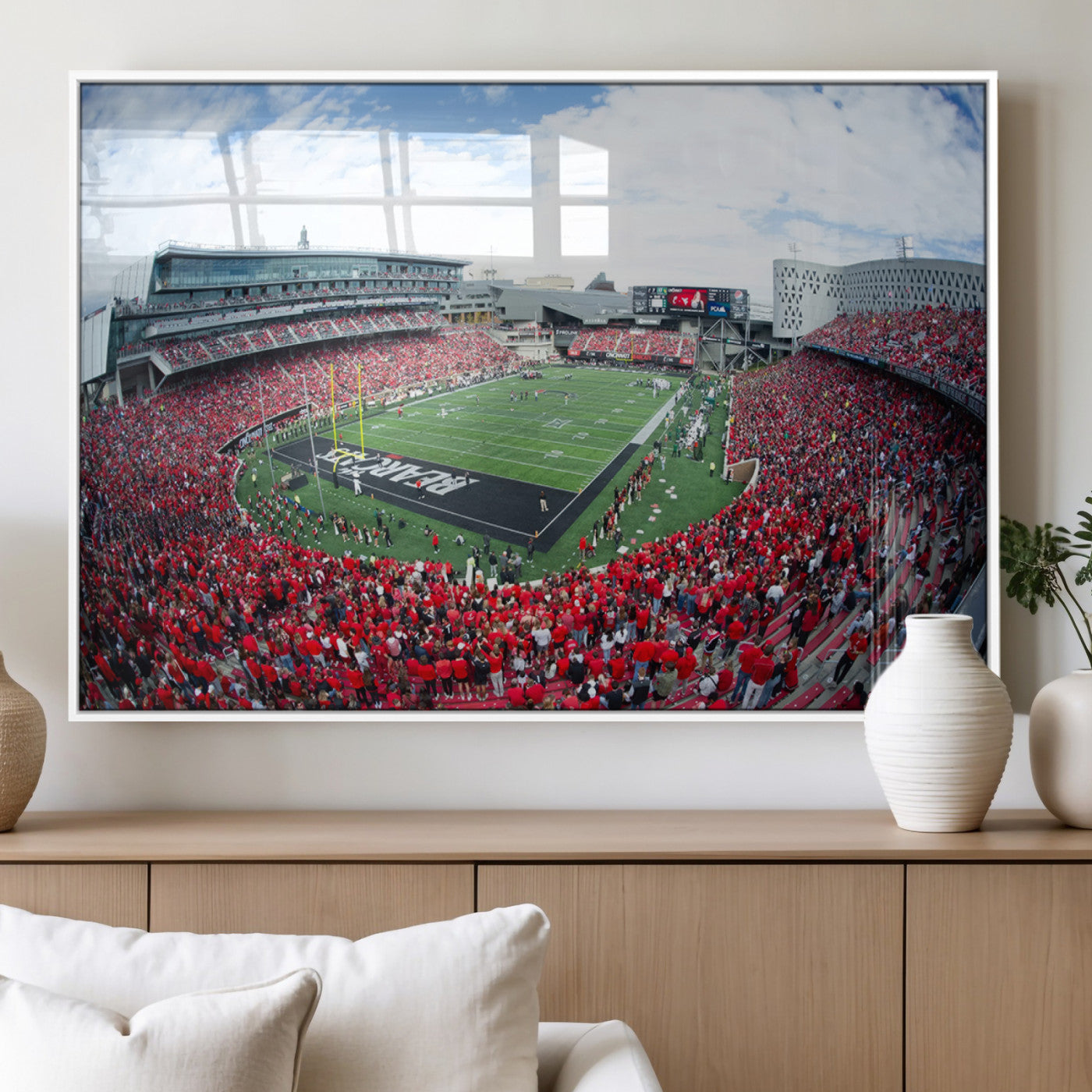 54070-MGV-FP-36X24-3P_White-Cincinnati Bearcats Football Team Print - Nippert Stadium Wall Art Canvas Print