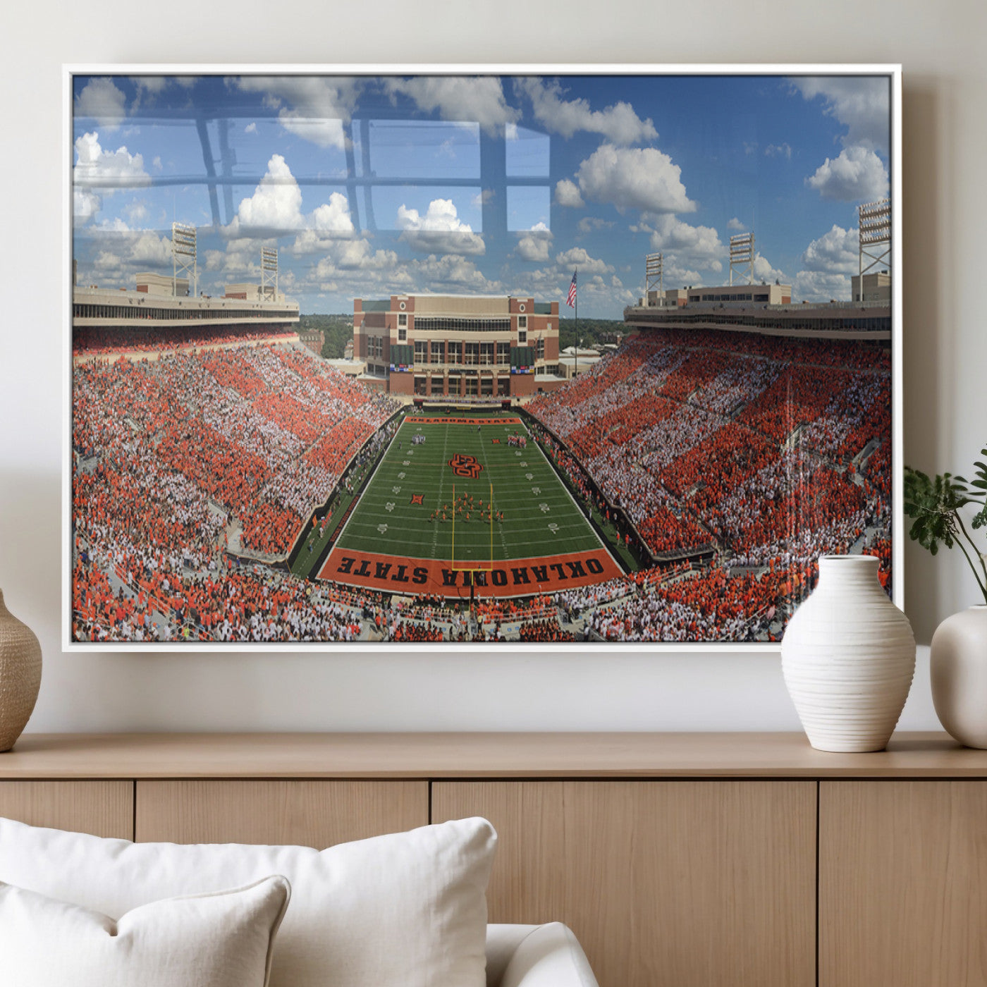 65192-MGV-FP-36X24-3P_White-Oklahoma State Cowboys Football Team Print - Stillwater Boone Pickens Stadium Wall Art Canvas Print